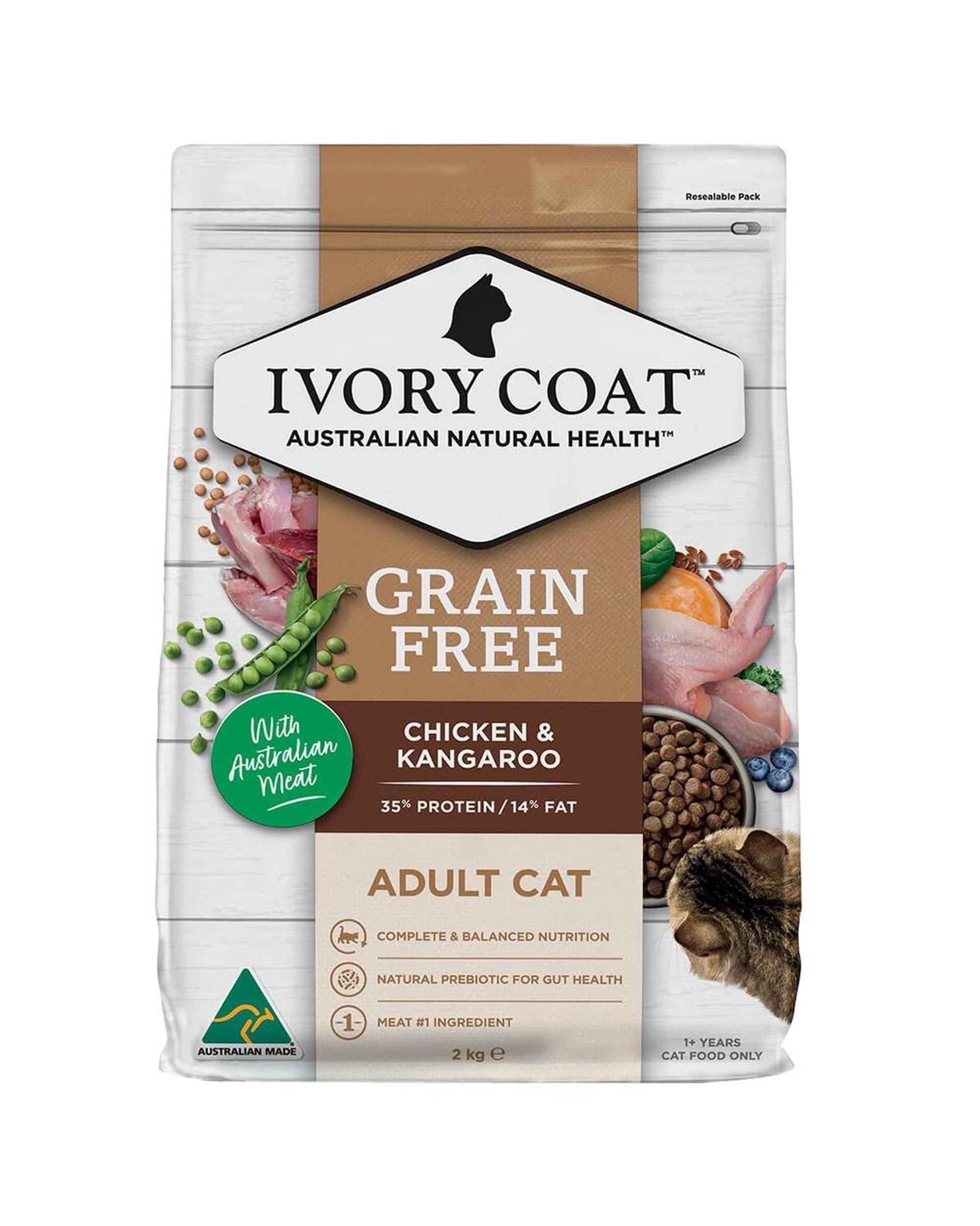 1 Ivory Coat Adult Grain Free Dry Cat Food Chicken & Kangaroo 2kg, 1 of 6