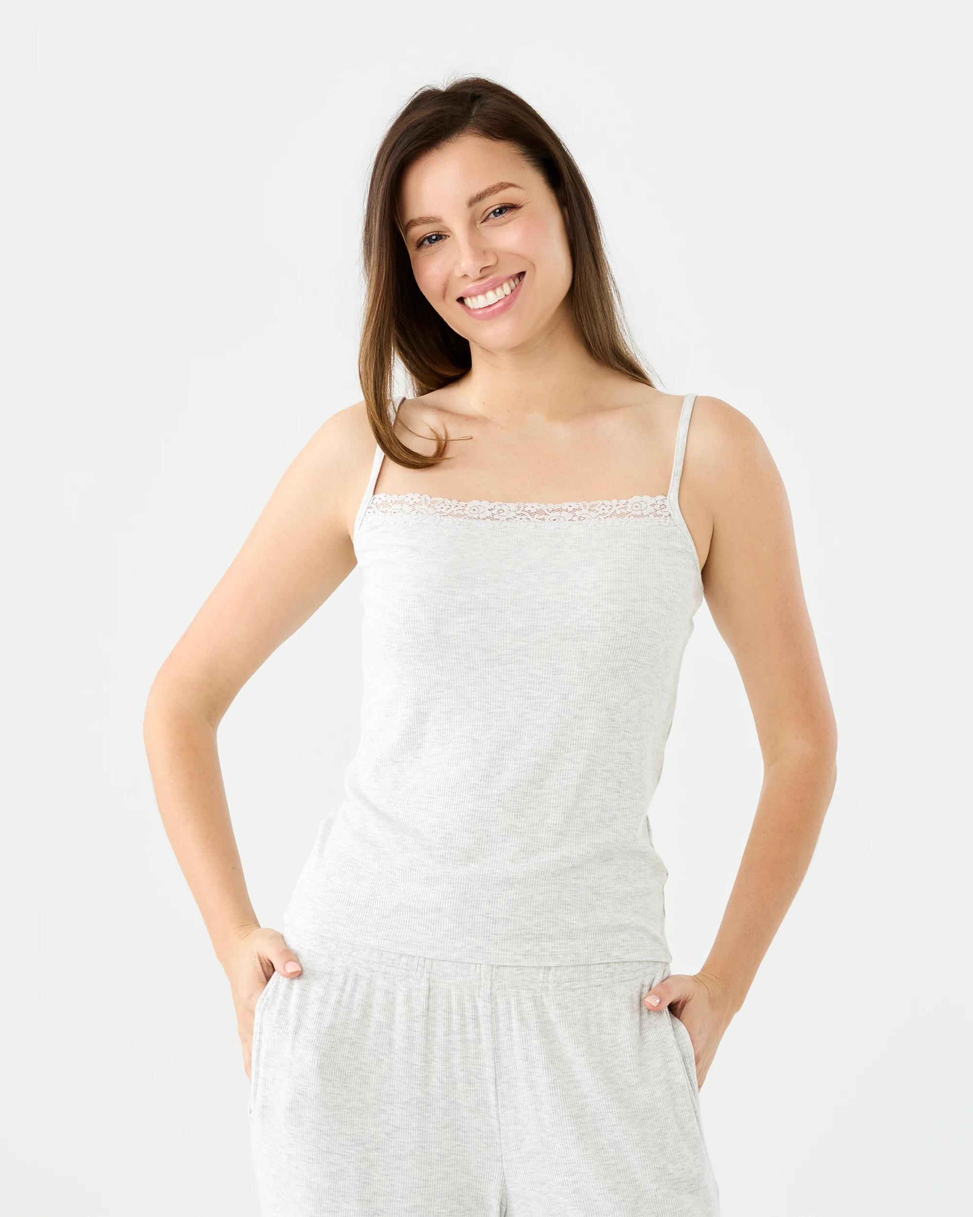 1 Viscose Rib Lace Trim Cami Wht Marle, 1 of 7