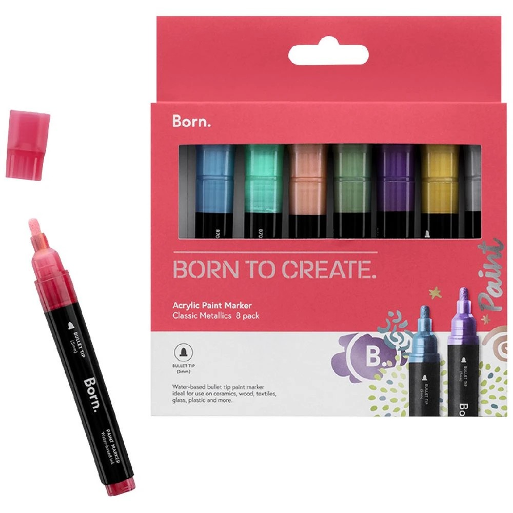 1 Born Acrylic Paint Marker 5mm Metallic 8 Pack, 1 of 4