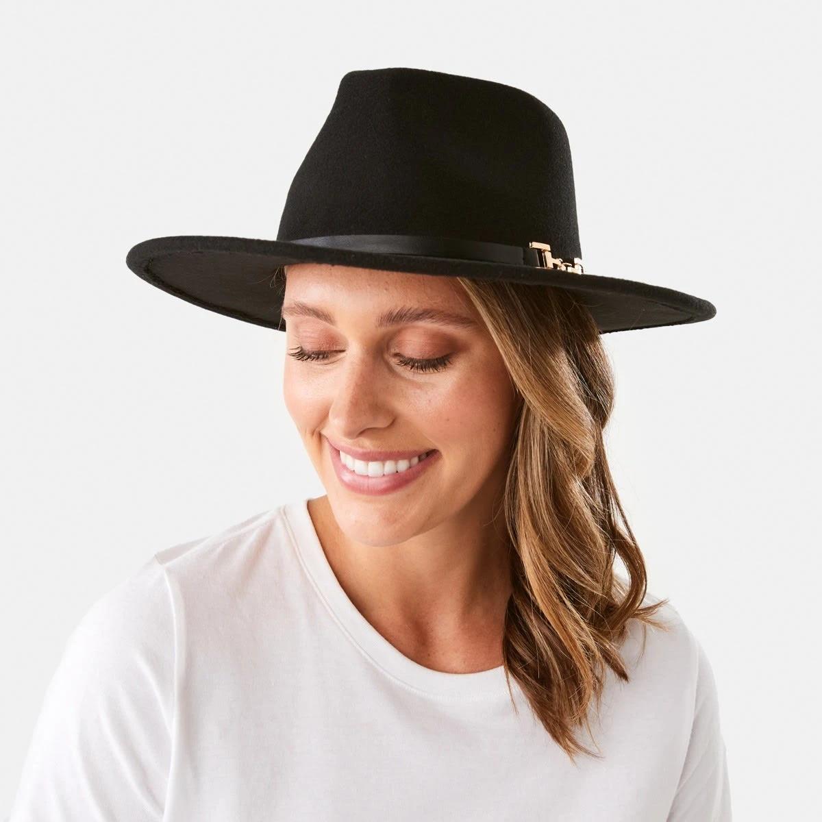 4 Metal Trim Fedora Hat Black, 4 of 5