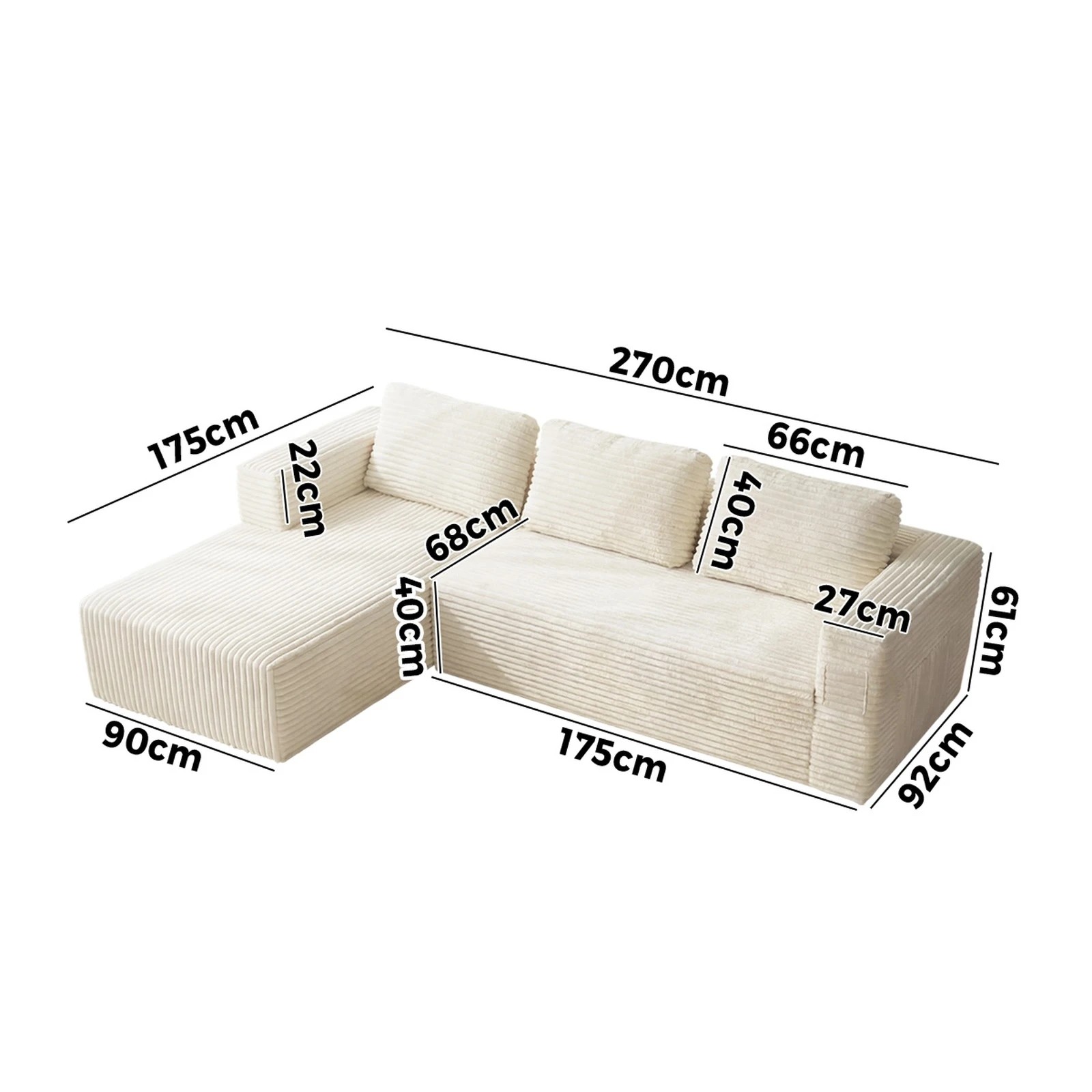 9 Oikiture Modular L Shape Compressed Sofa Couch Chaise Lounge - Beige, 9 of 9