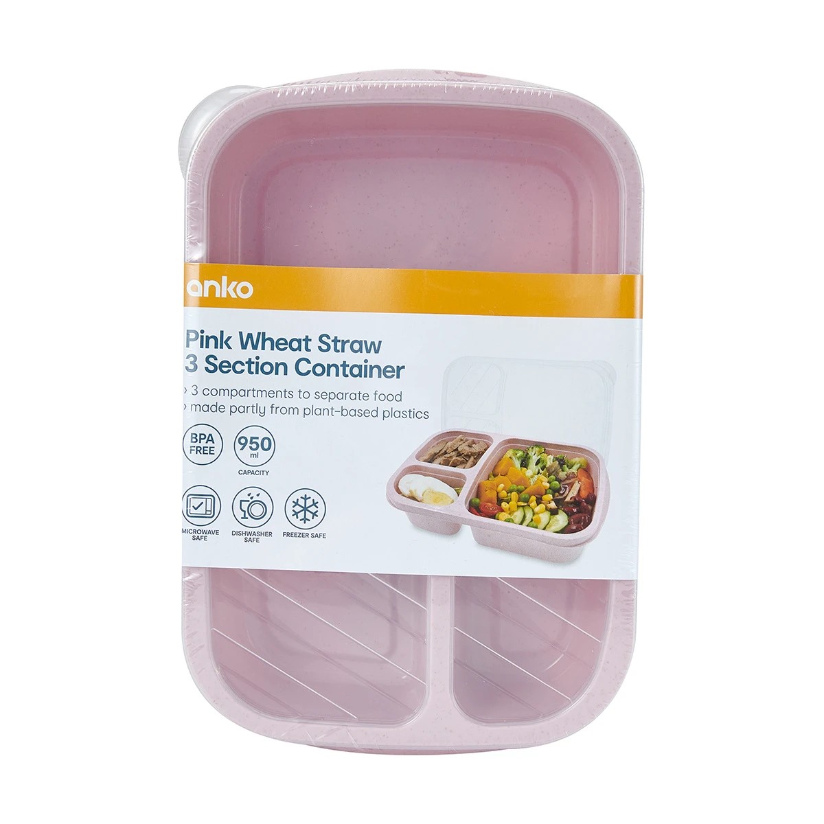 4 Pink Wheat Straw 3 Section Container Lunch Box, 4 of 4