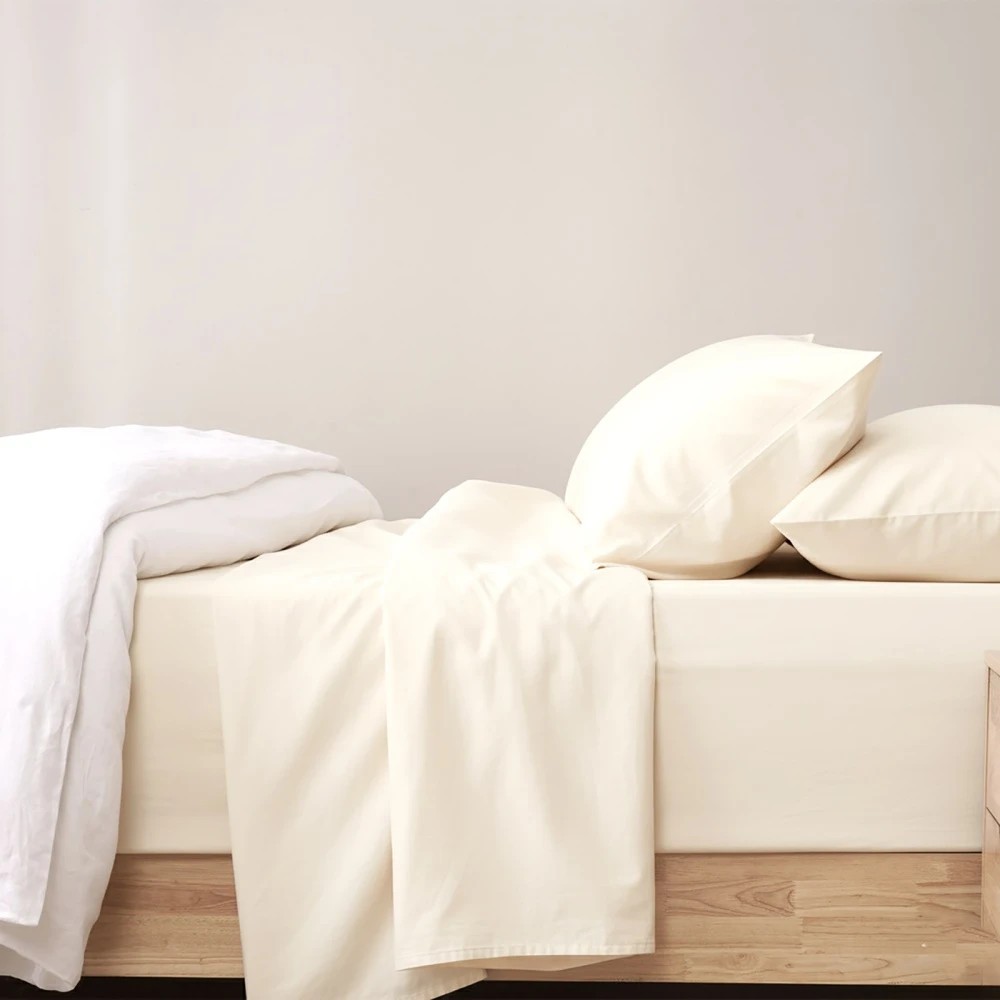 1 KG Linen 400TC Egyptian Cotton Sheet Set With Pillowcases Long-Staple Sateen - Split King Bed - Beige, 1 of 6