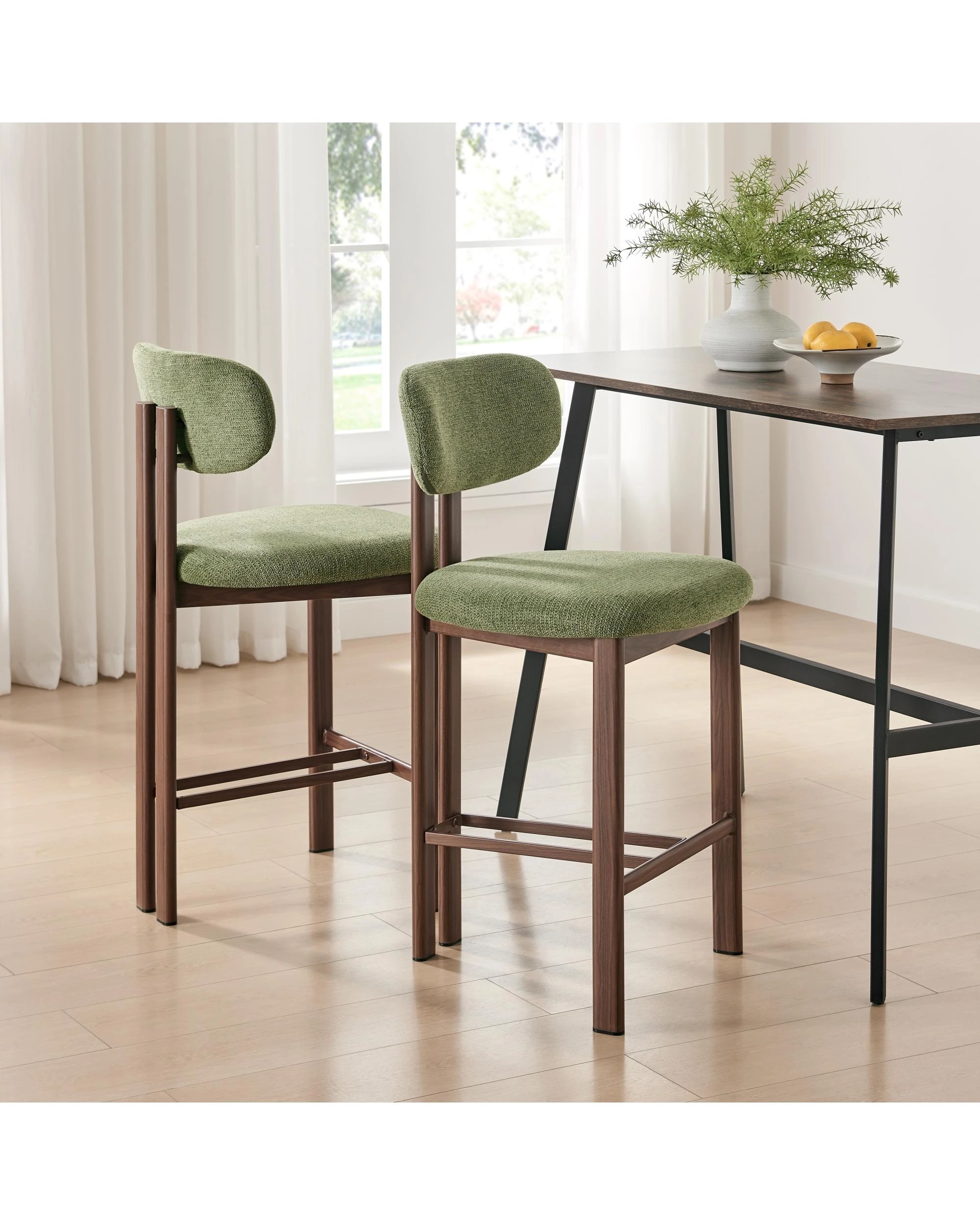 2 Kodu Dining Stools Pair (Set of Two) Olive - Green, 2 of 9