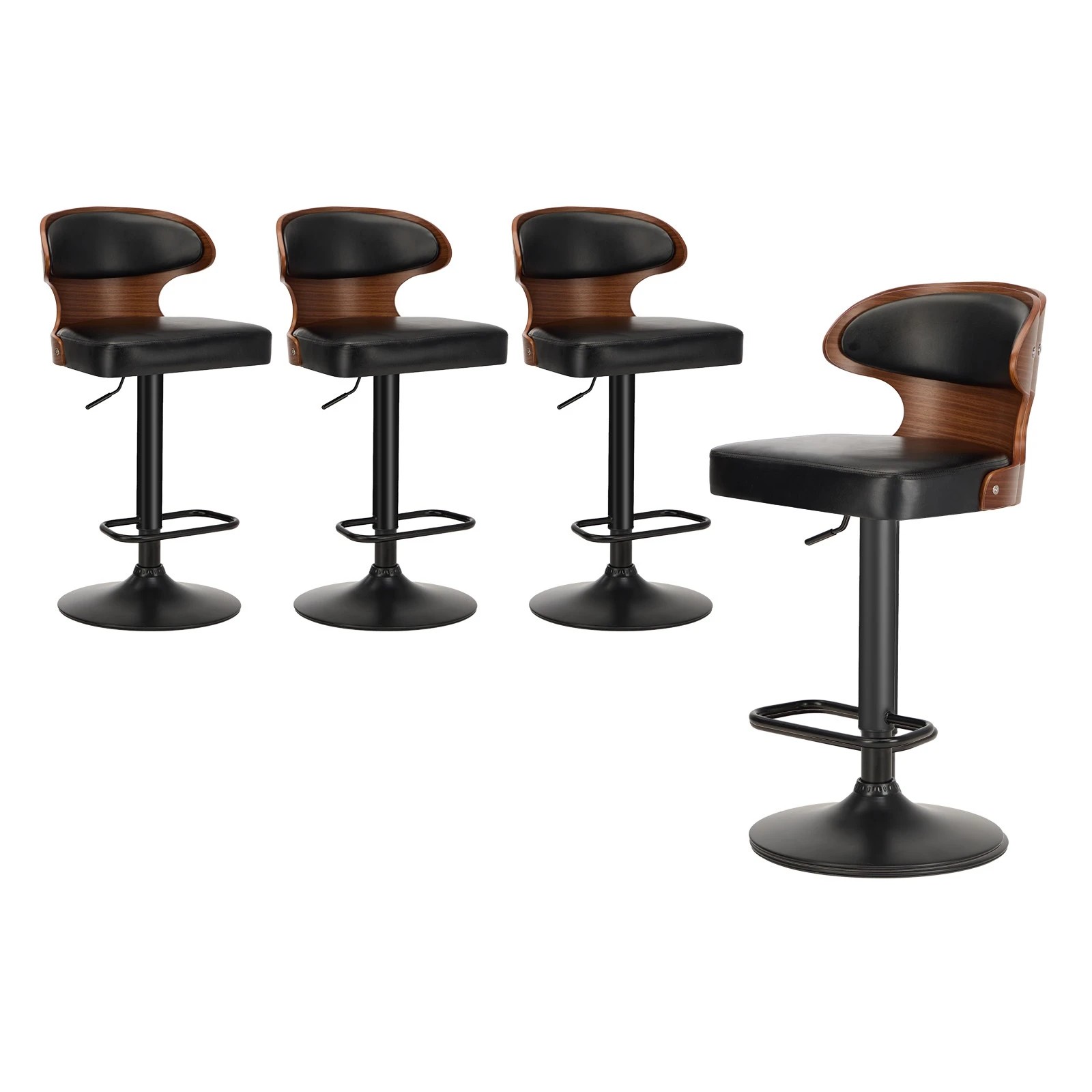 1 Oikiture 4x Bar Stools Kitchen Gas Lift Swivel Chairs Stool Wooden Barstool - Black, 1 of 9