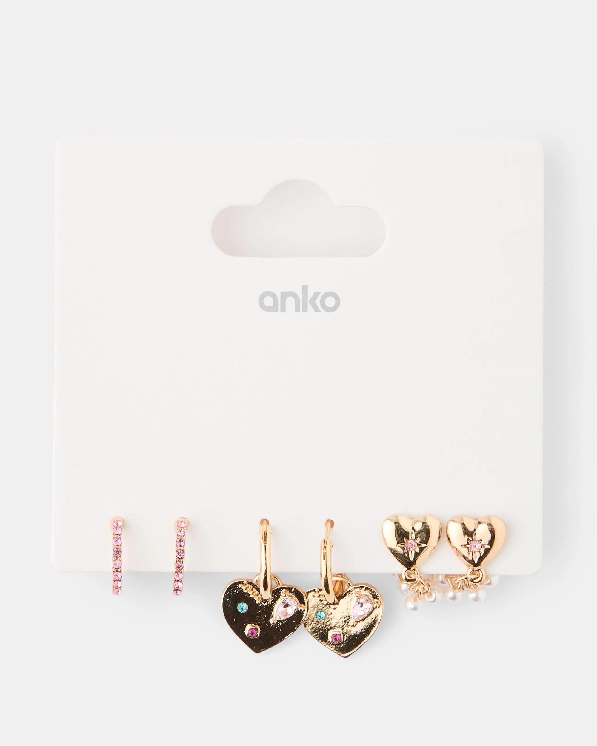 4 3 Pack Heart Hoop Earrings - Gold Tone Gold, 4 of 5