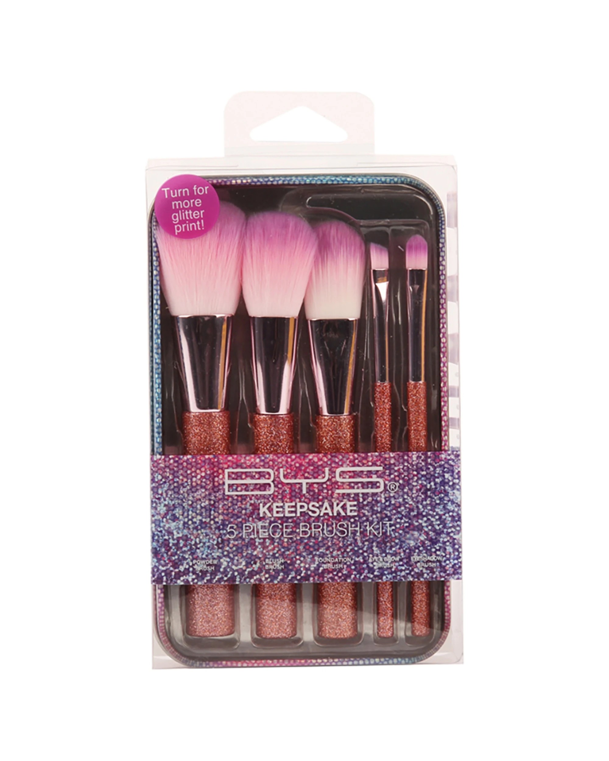1 BYS 5pc Makeup Brushes Keepsake Tin Glitter Set Portable Cosmetic Kit - Multi, 1 of 1