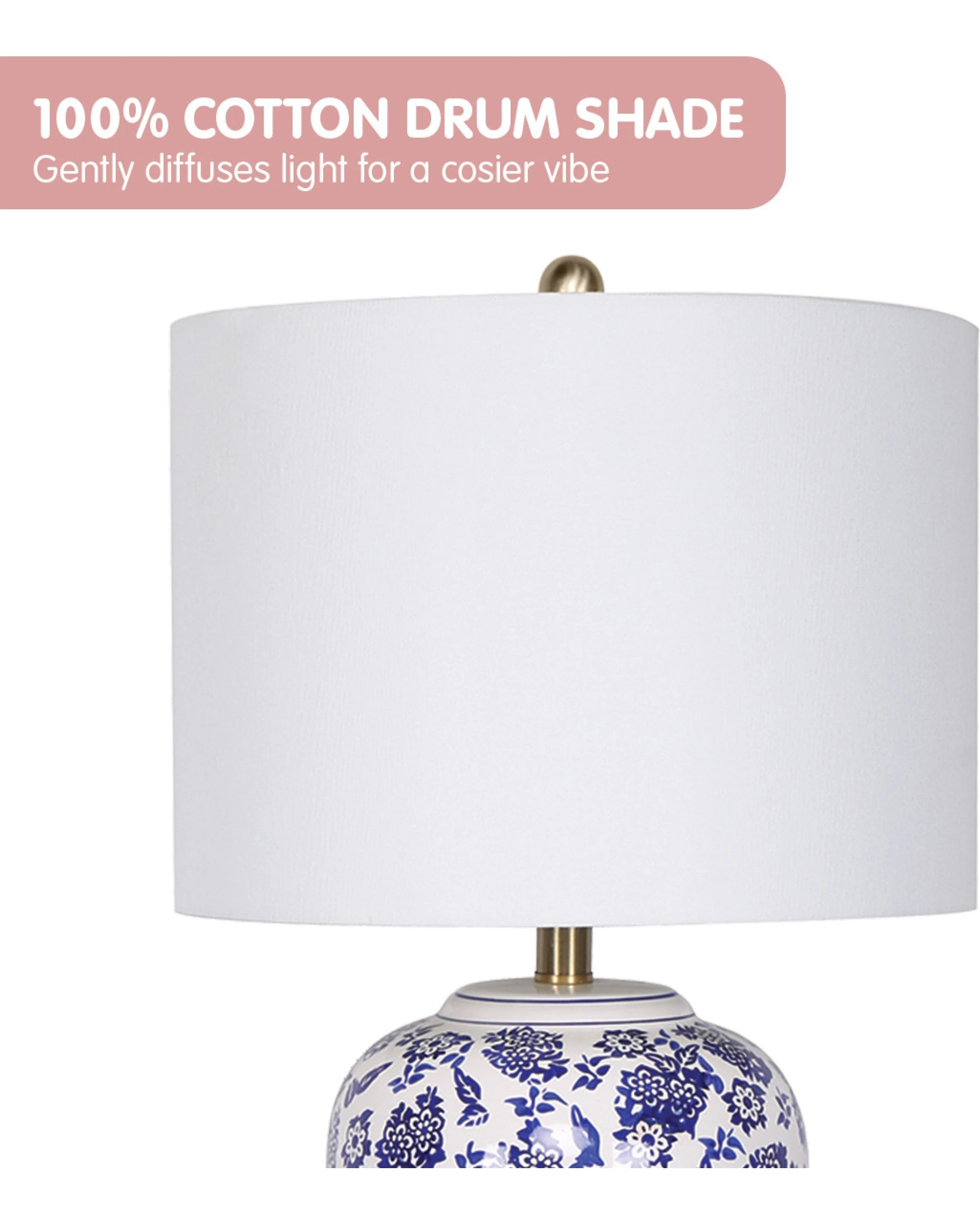 4 Sarantino Hand-Painted Floral Ceramic Table Lamp with Cotton Drum Shade - White, 4 of 8
