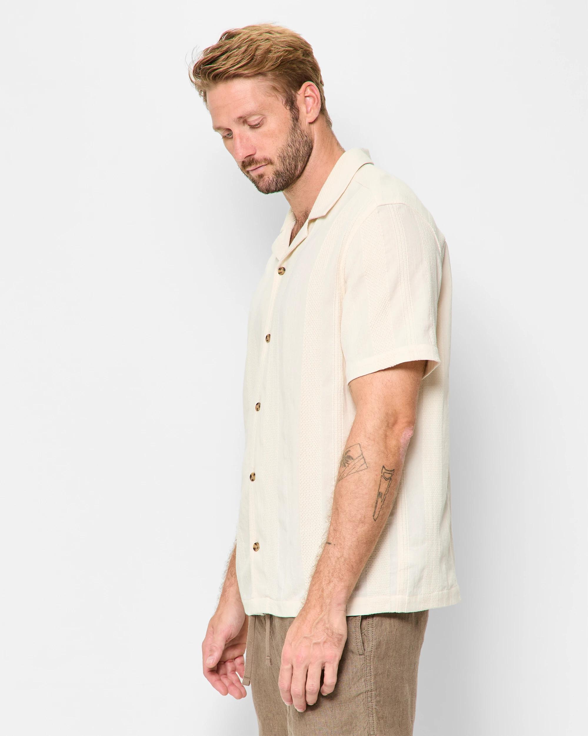 3 Target Australian Cotton Short Sleeve Stripe Shirt LIGHT STONE, 3 of 5