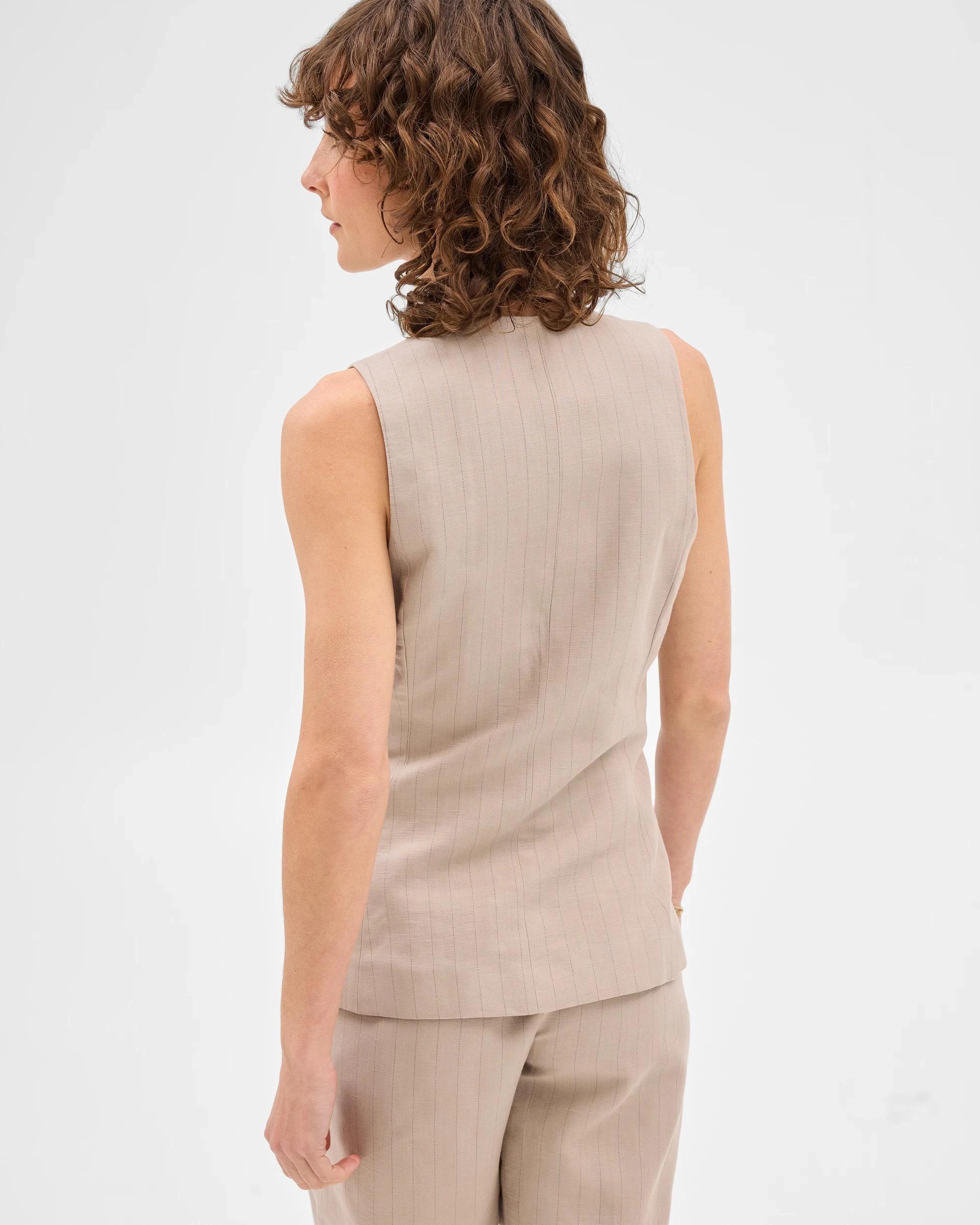 4 Linen Blend Longline Vest - Preview NATURAL STRIPE, 4 of 9