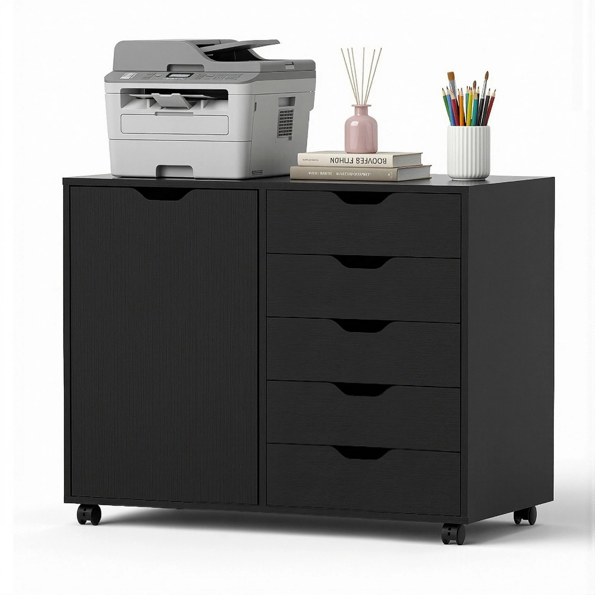 1 Artiss Mobile Filing Cabinet 5 Drawer with Door Modern Storage Cabinet Printer - Black, 1 of 2