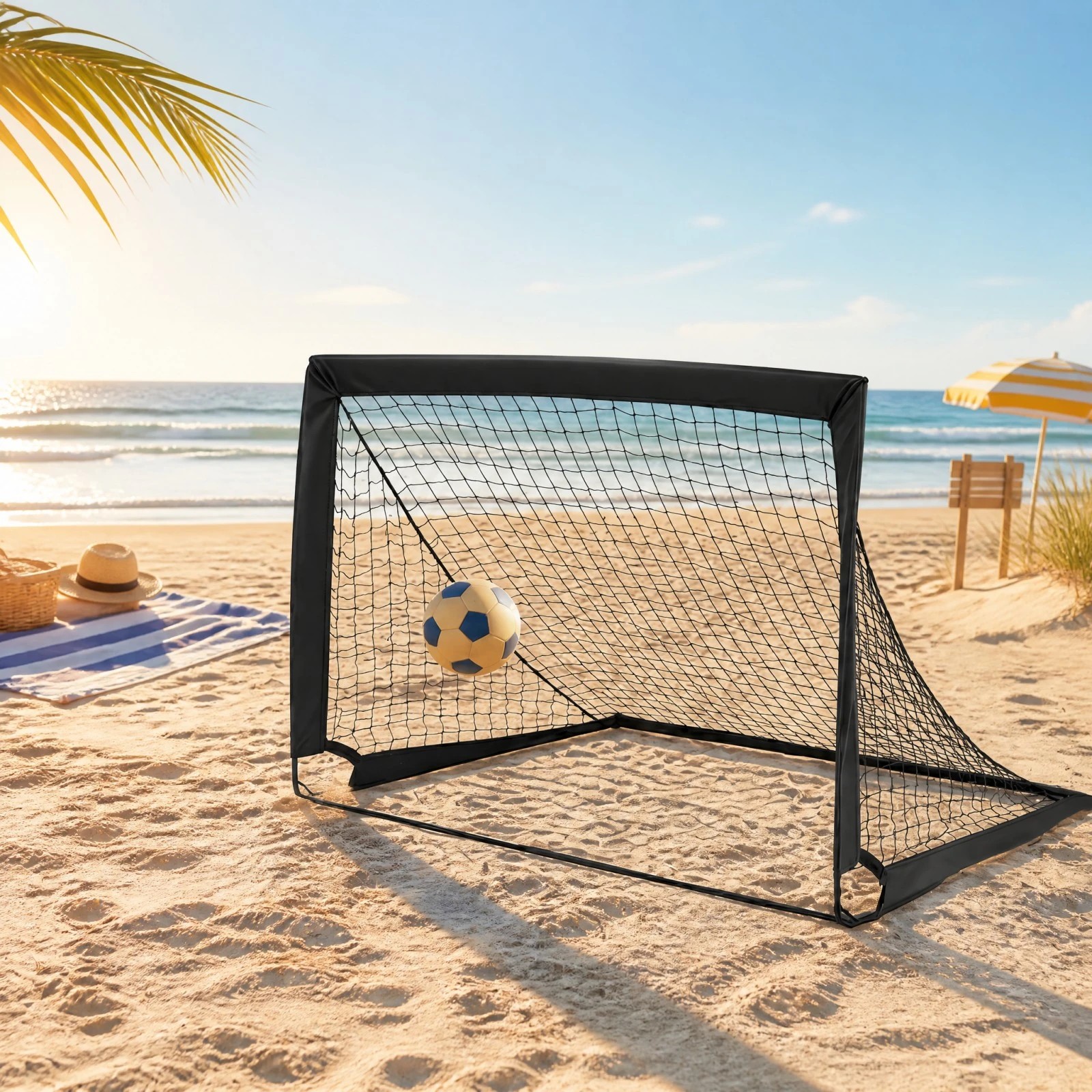 3 Costway 2x Portable Football Goals 120x92cm Pop Up Football Net Post w/Carry Bag, 3 of 7