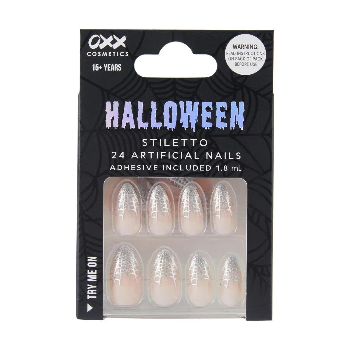 1 OXX Cosmetics Halloween 24 Pack Artificial Nails with Adhesive - Stiletto Shape, Gem Webs, 1 of 4