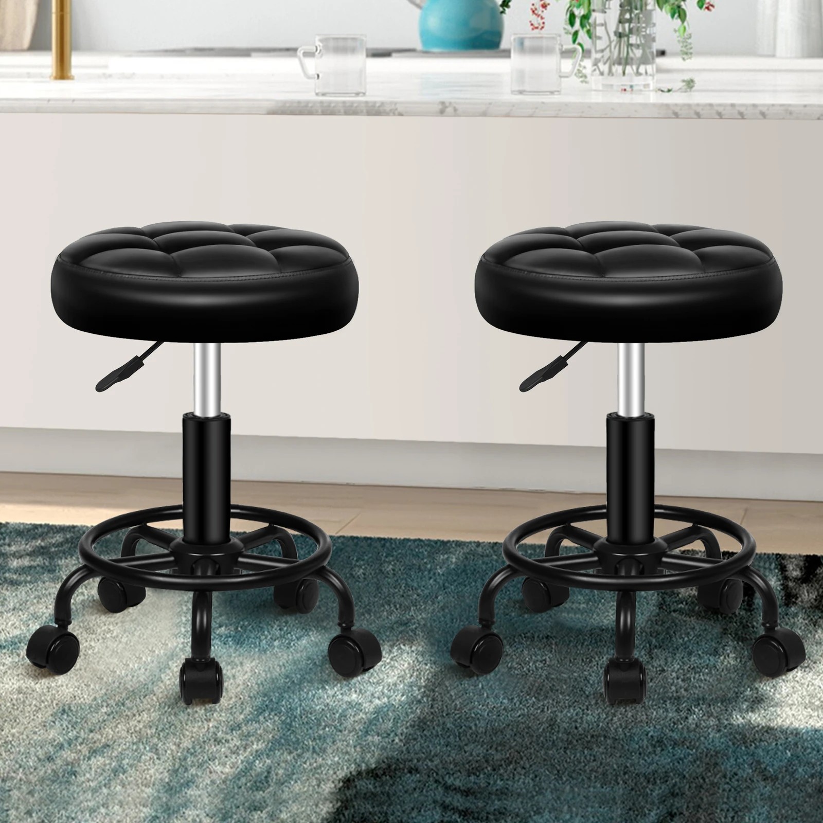 10 Alfordson 2x Salon Stool Round Swivel Barber Hair Dress Chair - All Black, 10 of 10