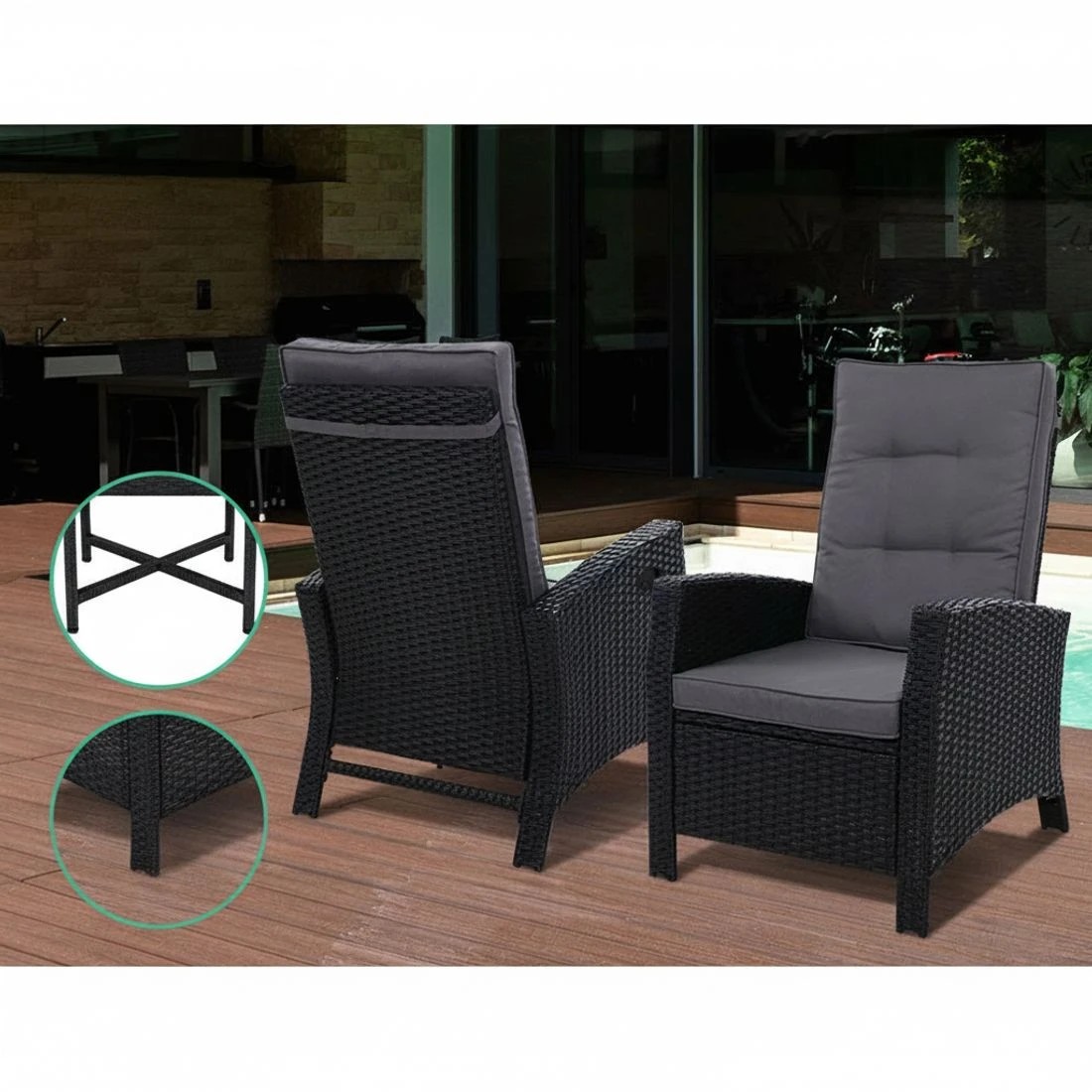 3 Gardeon Recliner Chair Sun lounge Wicker Lounger Outdoor Patio Furniture - Black, 3 of 6