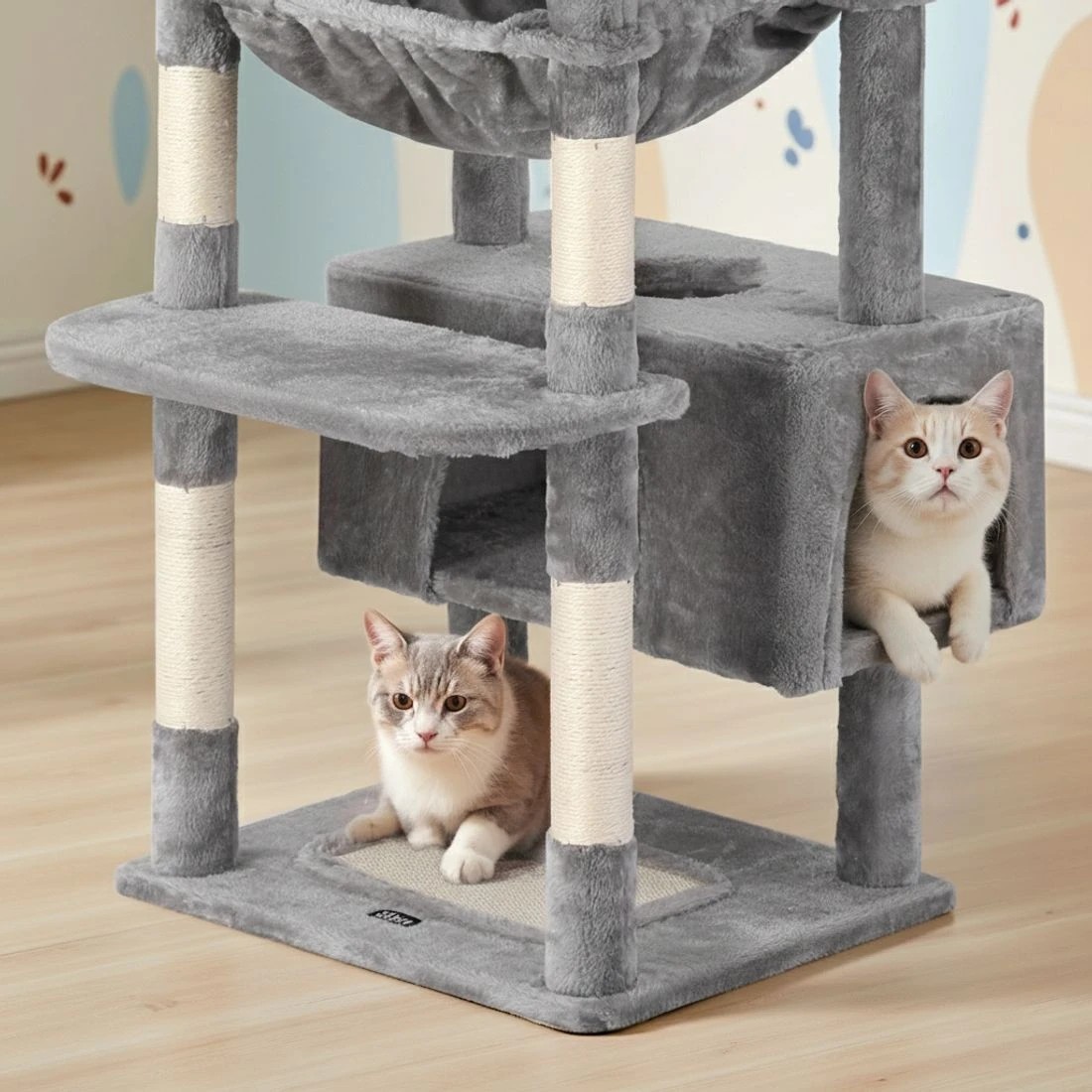 4 i.Pet Cat Tree 184cm Tower Scratching Post Trees Scratcher Condo House Light - Grey, 4 of 5