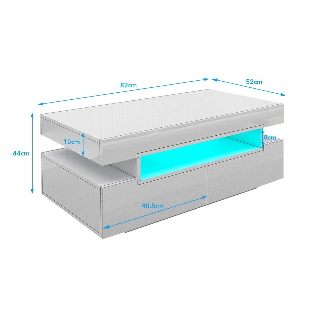 5 Ausway Rectangle Modern Coffee Table High Gloss Storage with 4 Drawers LED, 5 of 6