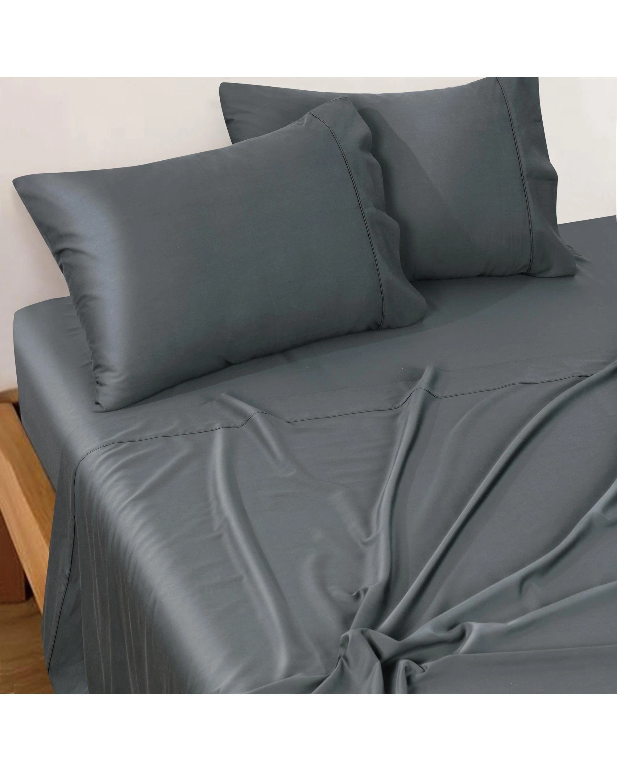 4 Bianca Bedding Rosebank Extra Long Extra Wide Flat 500 Tc Bamboo Cotton Sheet Set - Charcoal - Split King, 4 of 10