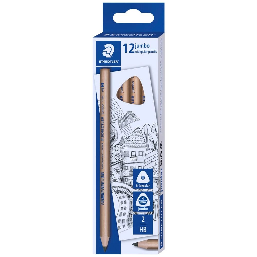 1 Staedtler Natural Jumbo Triangular Graphite Pencil HB 12 Pack, 1 of 2