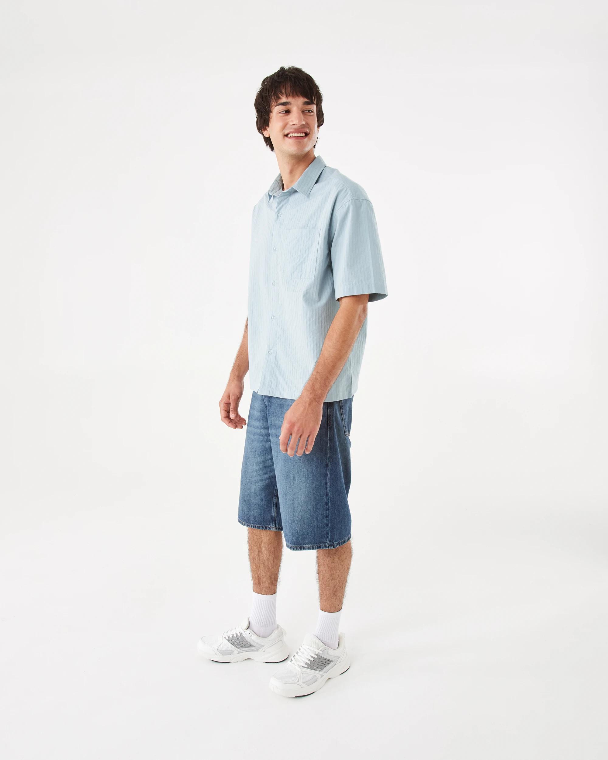 3 Short Sleeve Boxy Stripe Shirt Blu Cloud, 3 of 7