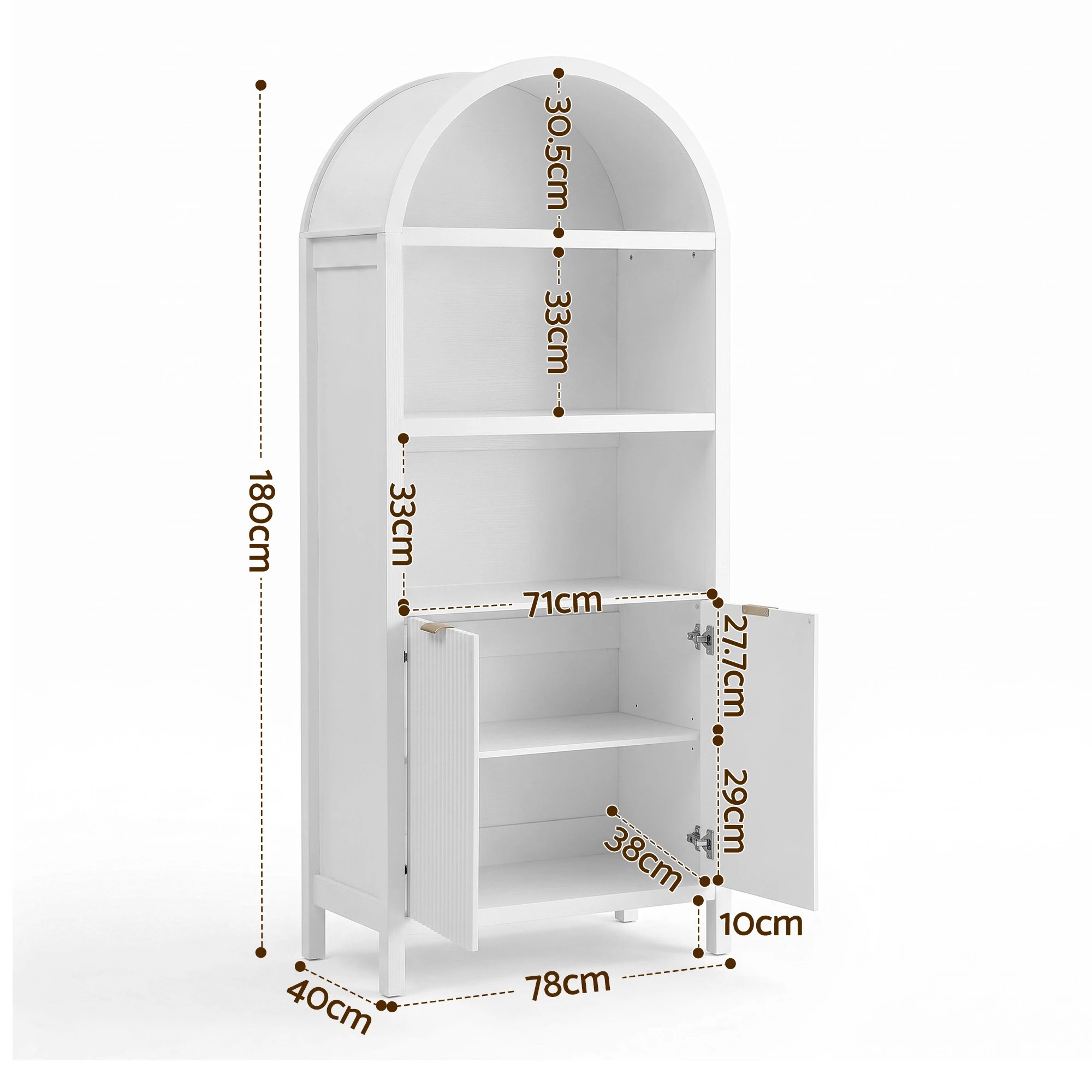 3 Artiss Buffet Sideboard Cabinet Pantry 180CM Arched Storage Bookshelf - White, 3 of 10