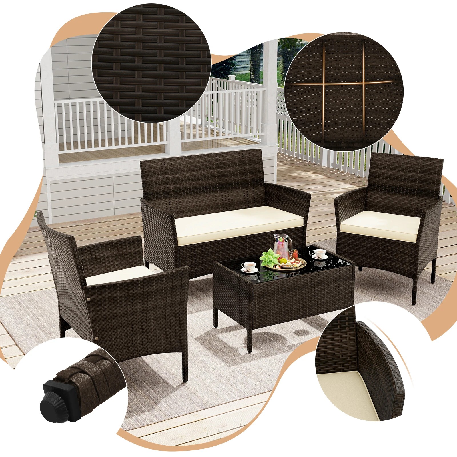 2 Costway 4pcs Outdoor Wicker Furniture Setting Garden Patio Sofa Lounge Set - Black, 2 of 5