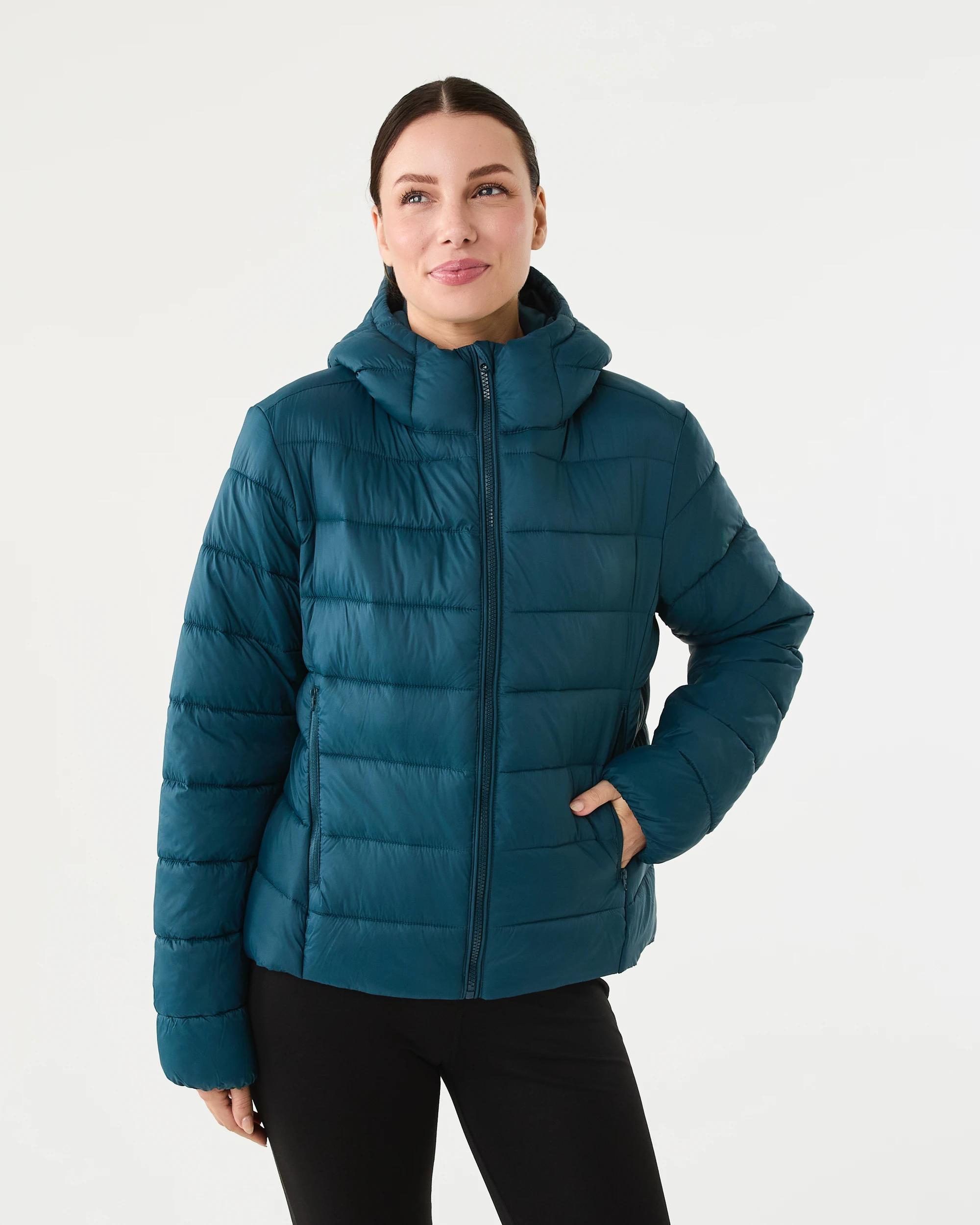 1 Active Womens Packable Puffer Jacket Deep Teal, 1 of 7