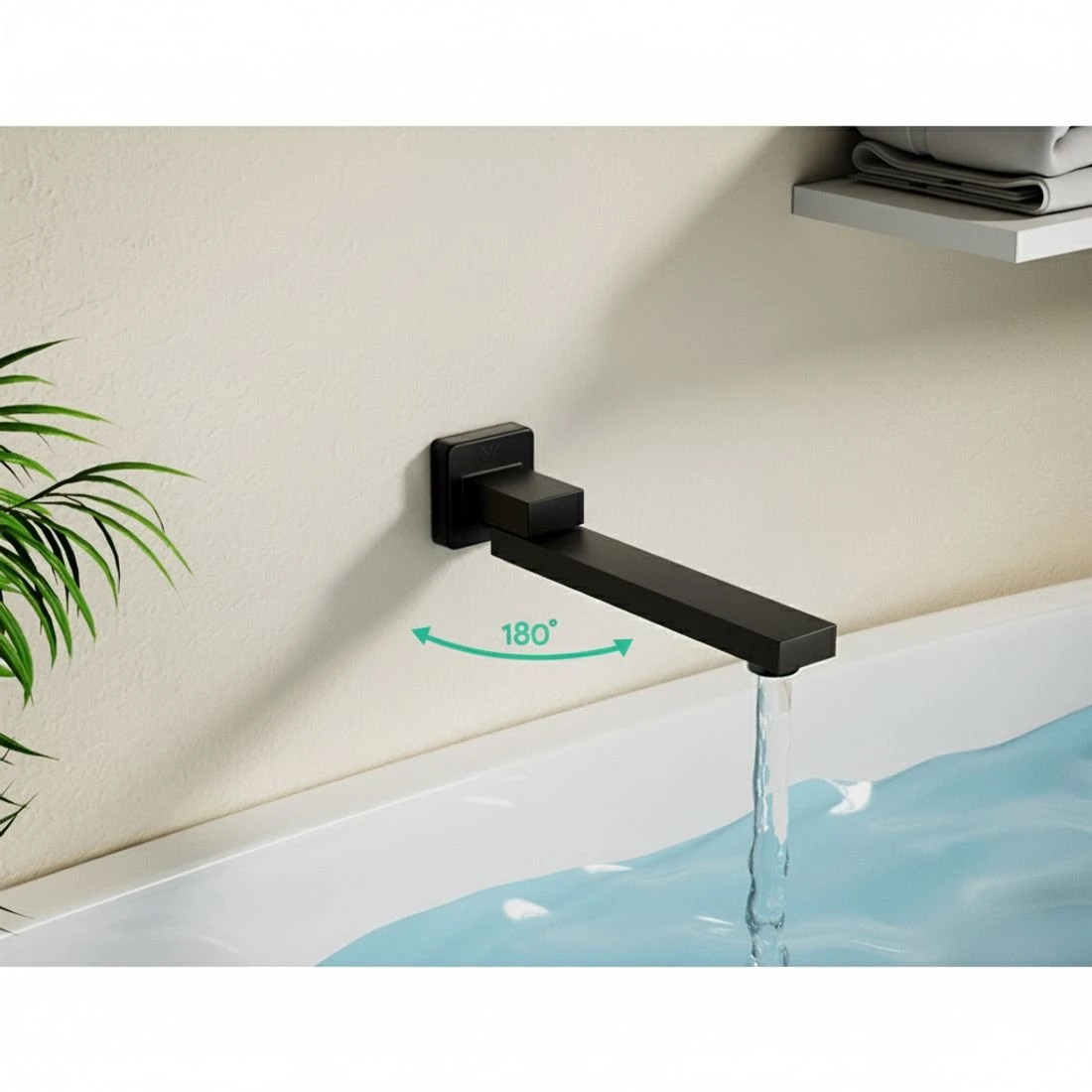 3 Cefito Bathroom Mixer Spout Wall Bath Tap Square Swivel Bathtub - Black, 3 of 4