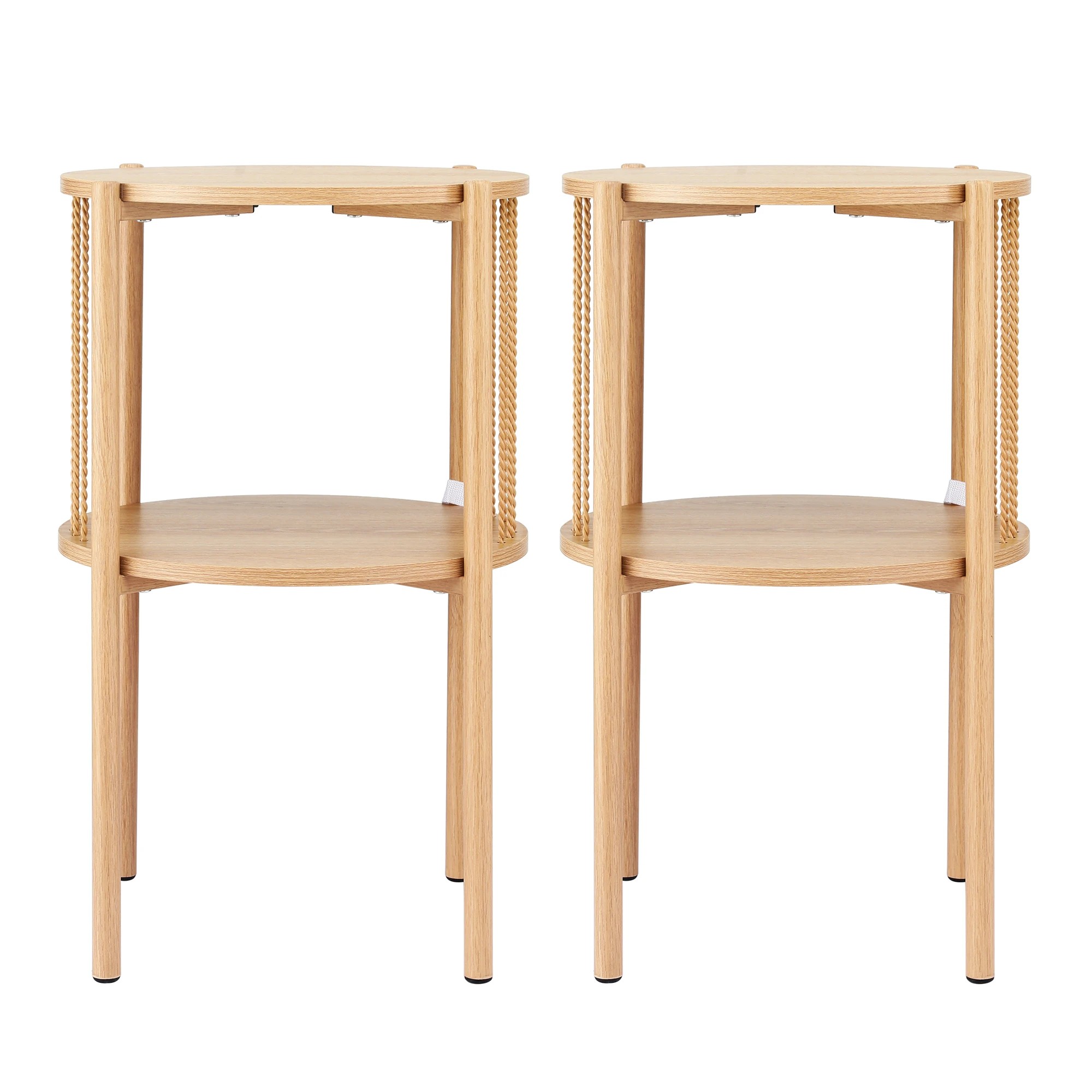 3 Artiss End Tables 2Pcs Coffee Table Boho Bedside Nightstand 2-Tier Round Wood - Natural, 3 of 8