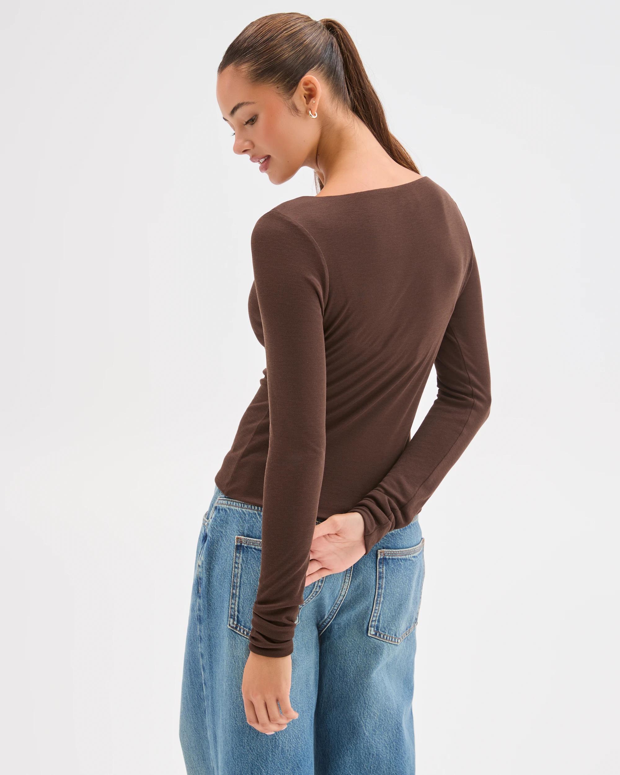 7 Lily Loves Double Layer Boat Neck Long Sleeve Top BROWN, 7 of 7