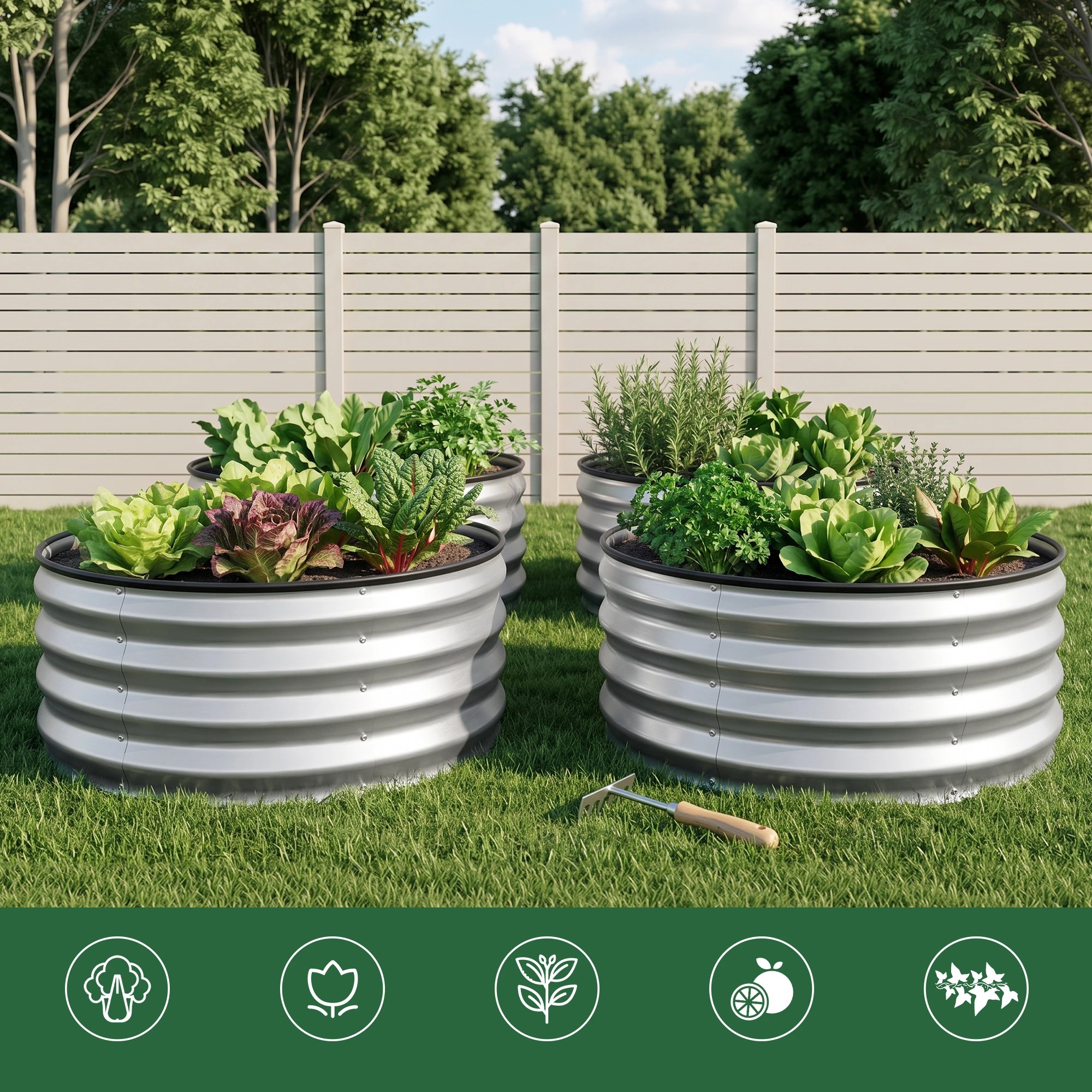 4 Green Fingers Fingers Round Raised Garden Bed 2 Pack Galvanised Planter Box Rust Resistant - Silver, 4 of 10