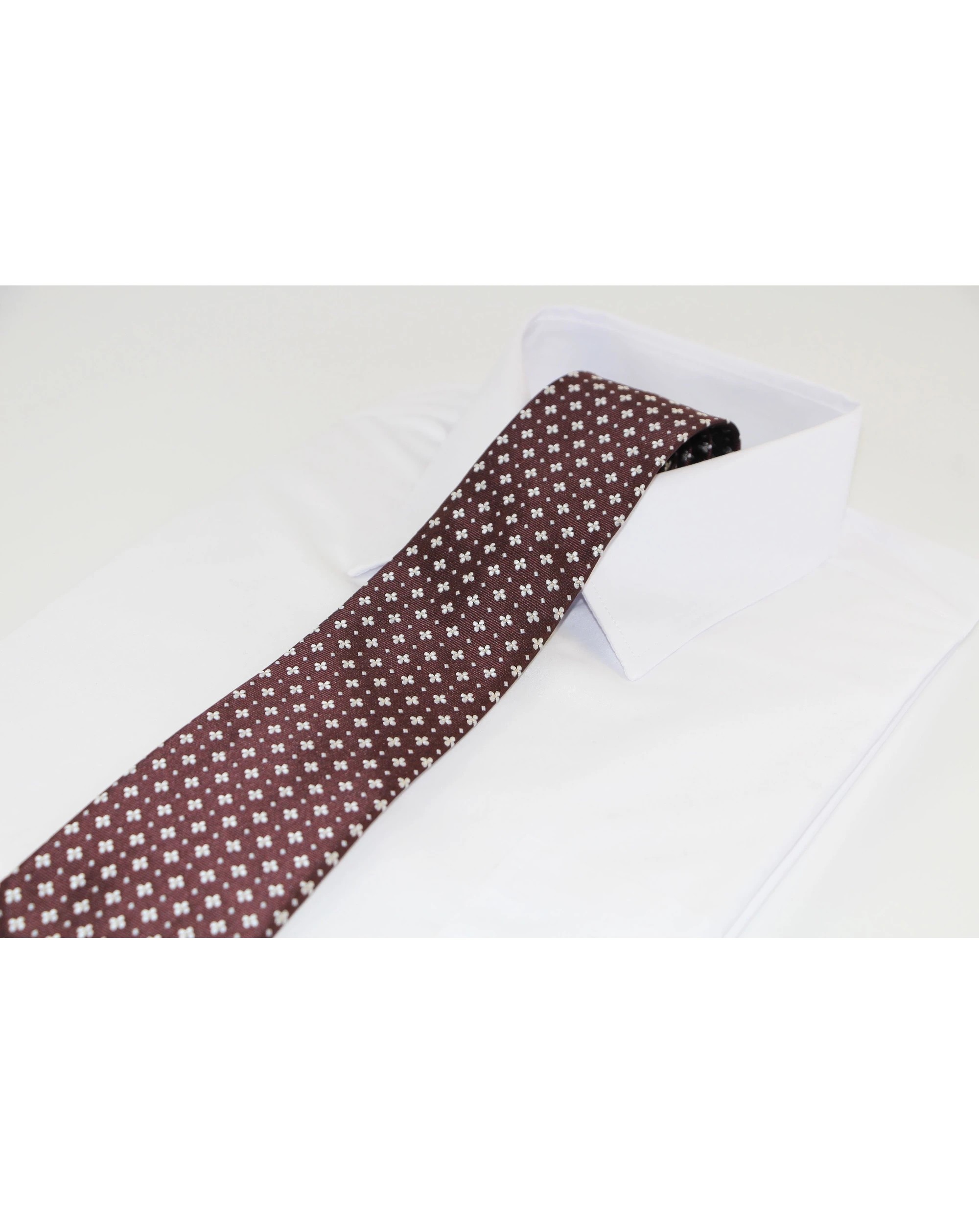 1 Zasel Mens Brown With Cream Flower Patterned 8cm Neck Tie, 1 of 2