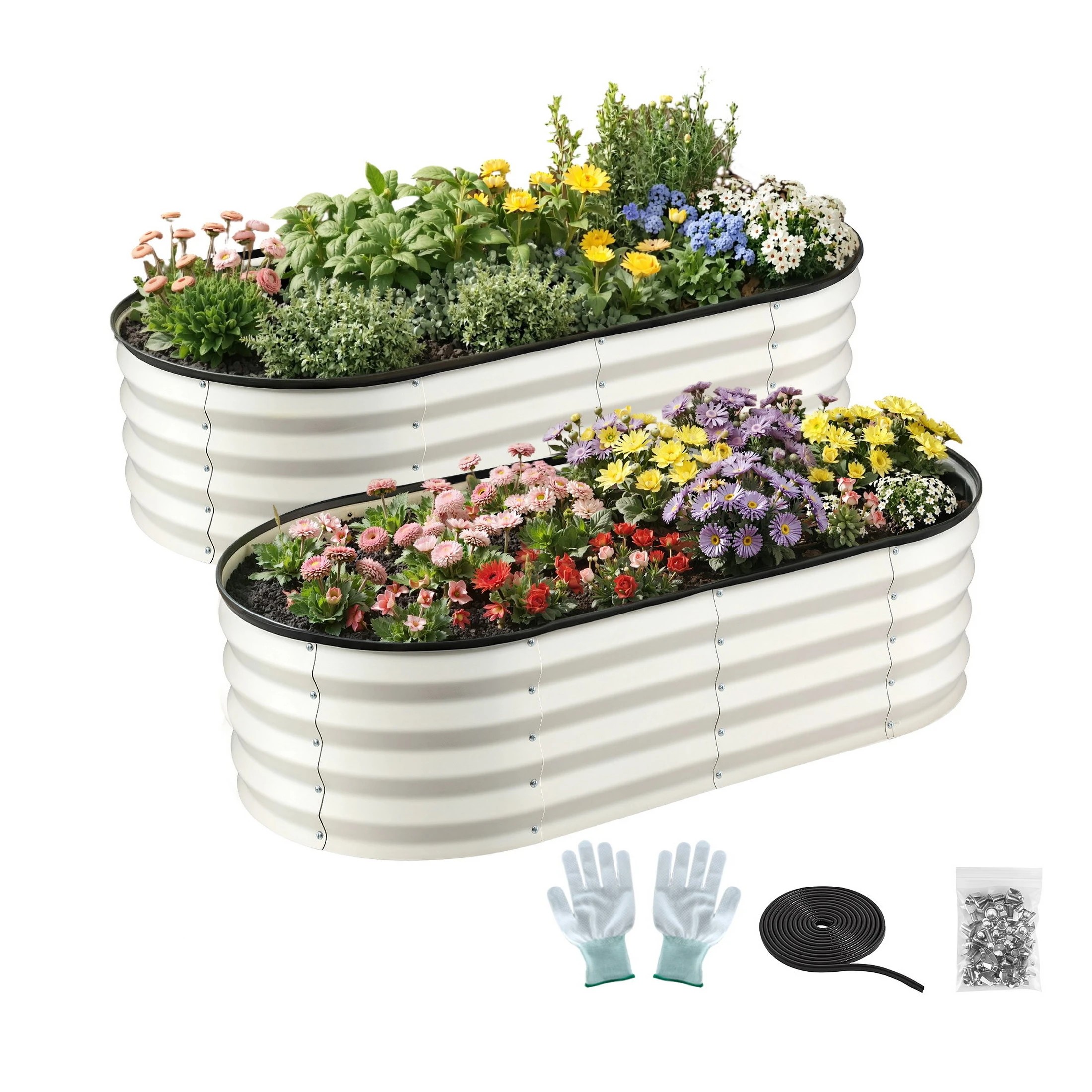 1 Green Fingers Raised Garden Bed 2 Pack Galvanised Planter Box Rust Resistant - White, 1 of 5