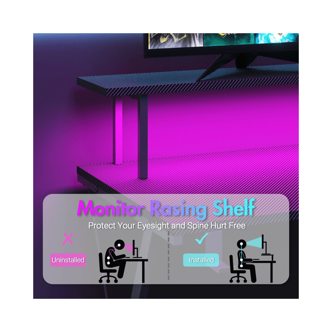 3 Advwin 126cm L Shaped Gaming Desk With Led Lights & Power Outlets Computer Desk Black, 3 of 10