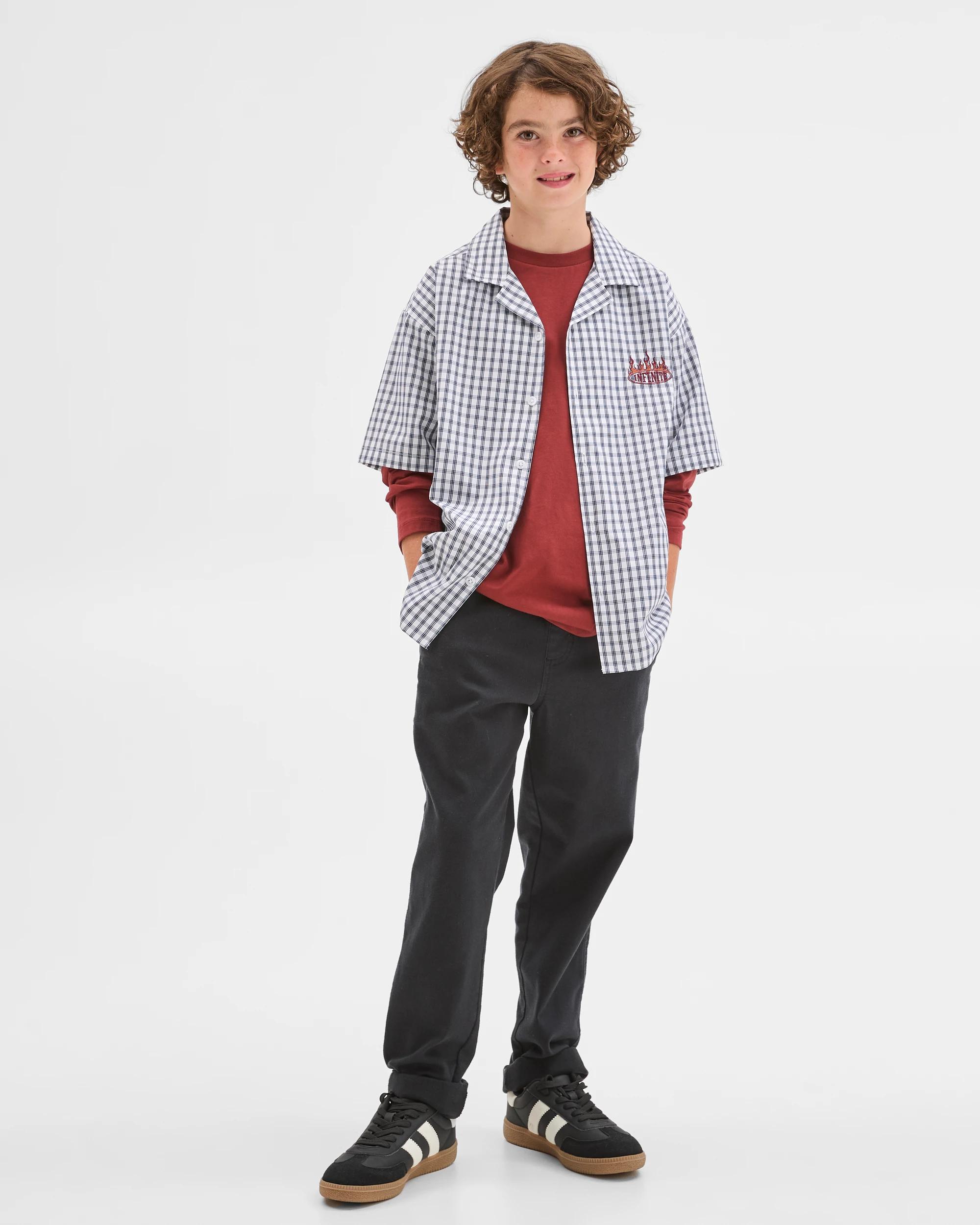 1 Target Kids Short Sleeve Boxy Shirt and Long Sleeve T-Shirt Set CHECK INDIGO, 1 of 6