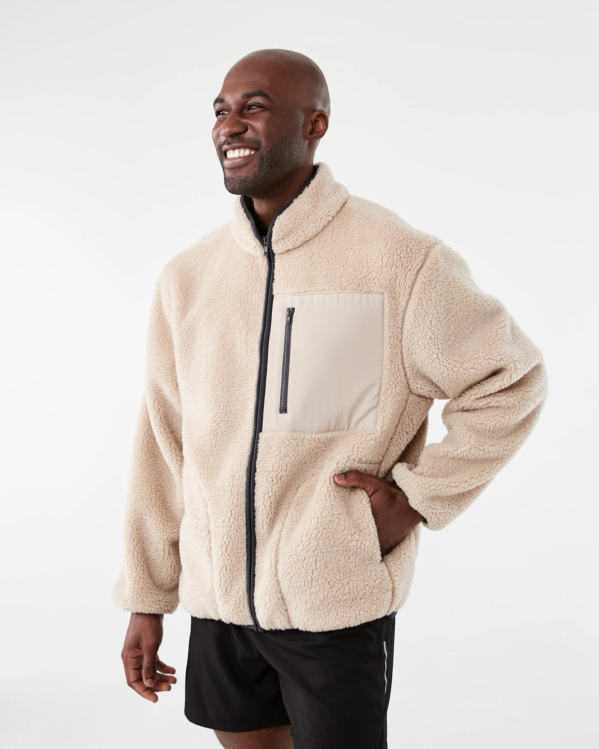 3 Active Mens Outdoor Oversized Sherpa Jacket Sil Beige, 3 of 7