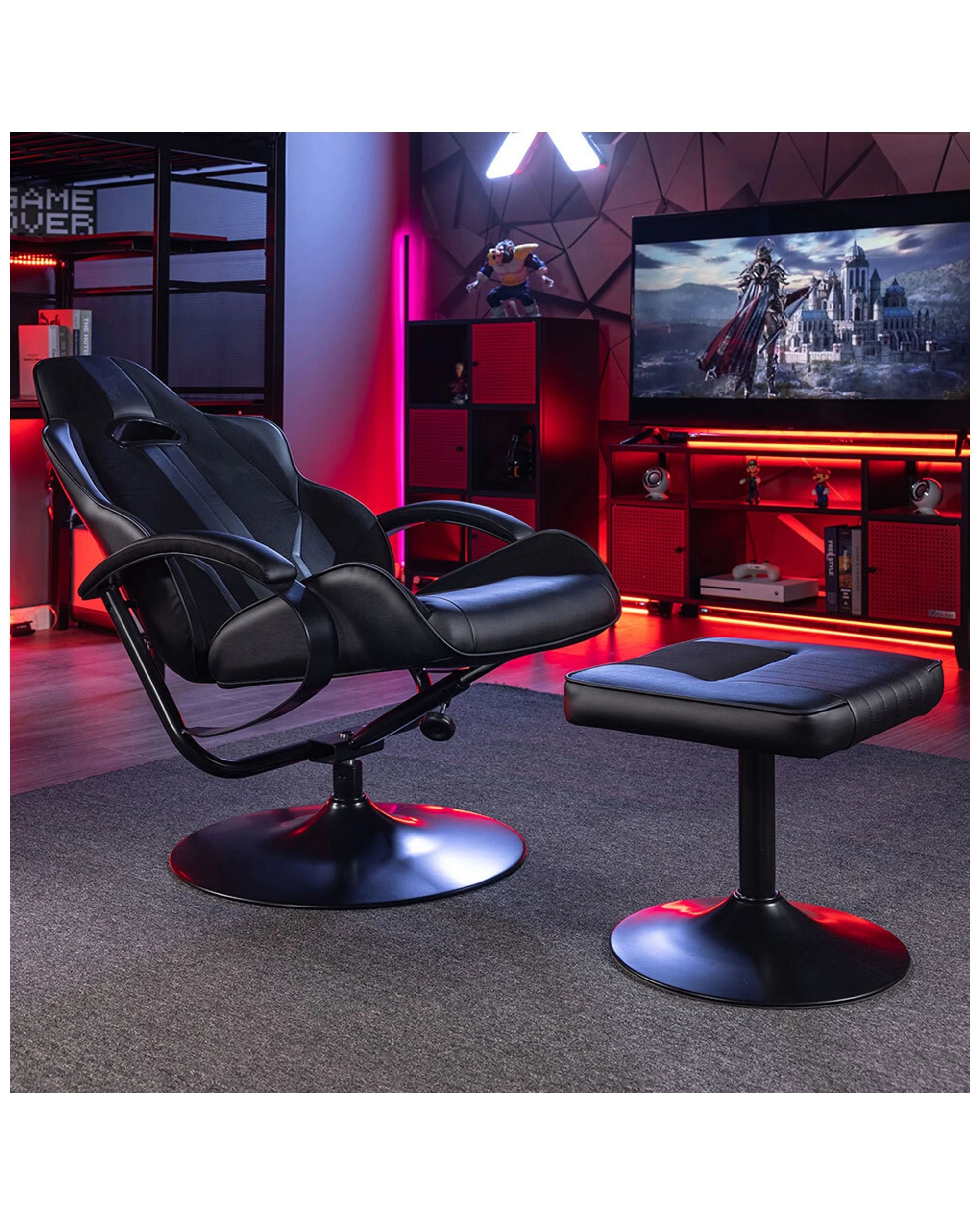 9 X Rocker Milano Auto Reclining Gaming/lounge Rocking Chair W/ Footstool
 - Black, 9 of 9