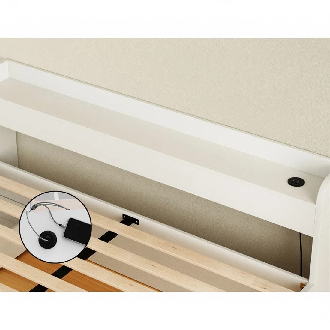 5 Artiss Bed Frame Queen Size with Charging Ports and 2 Drawers AURA - White, 5 of 7