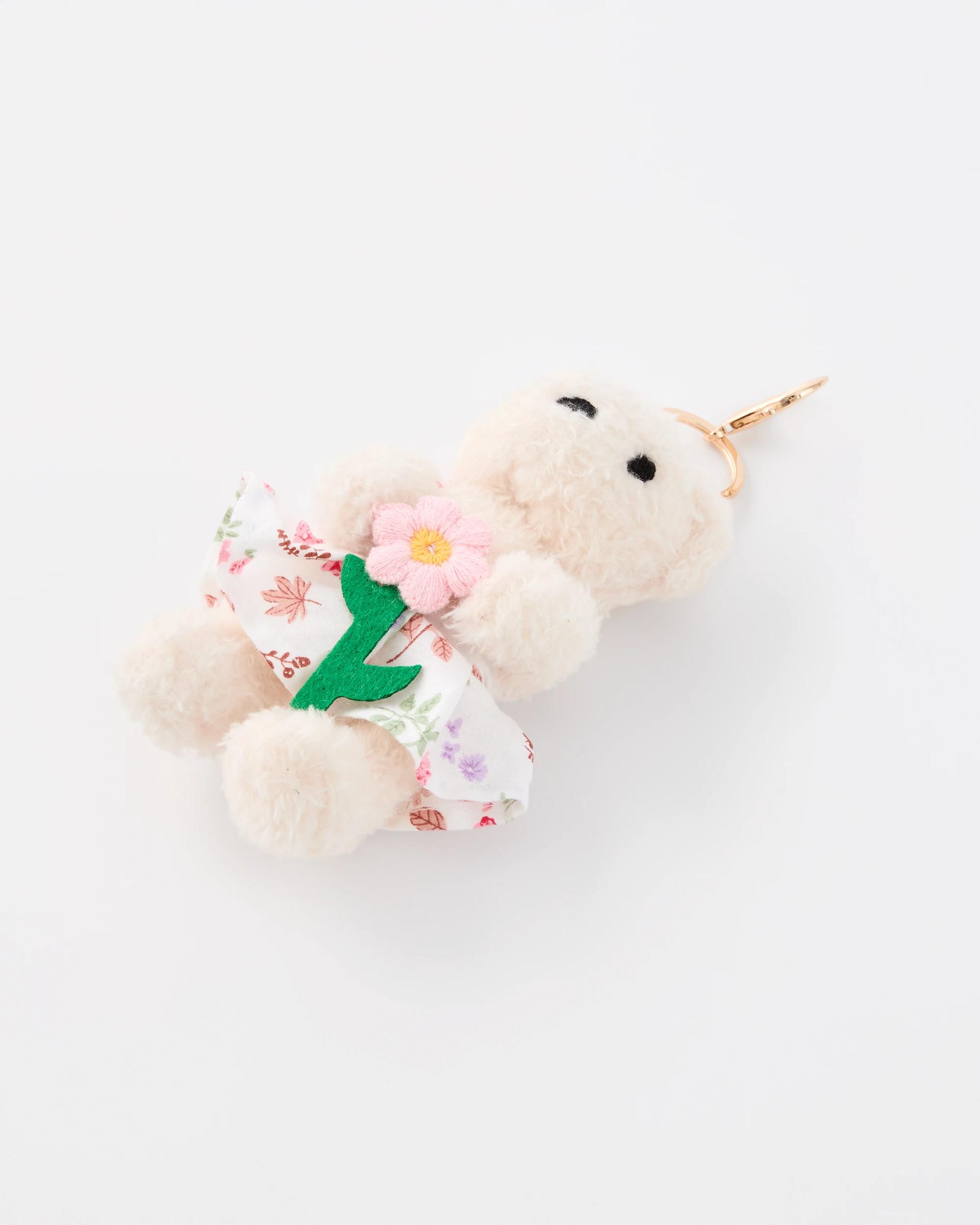 3 Flower Bear Charm Keyring - Beige and Gold Tone Beige, 3 of 4
