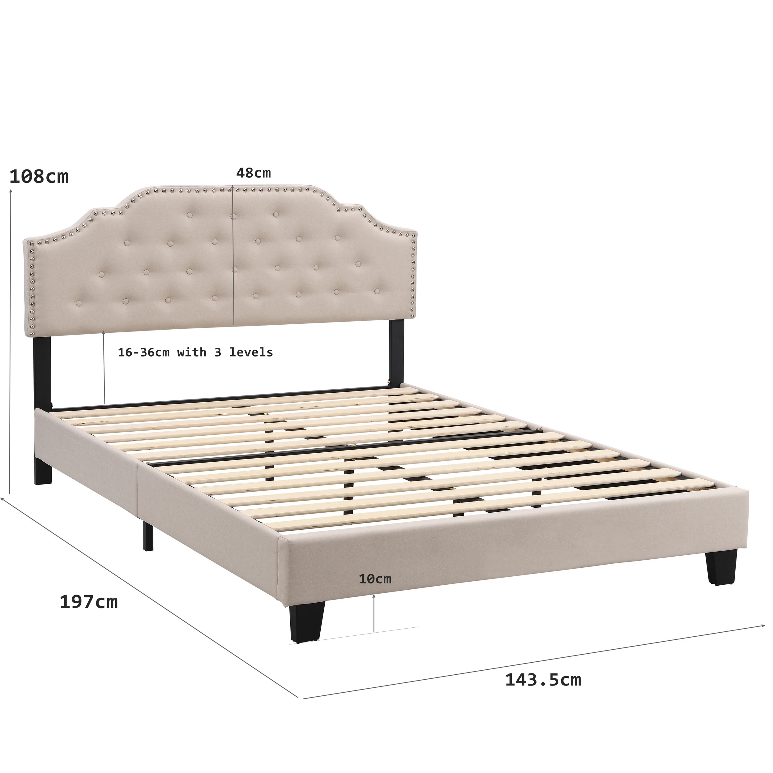 10 IHOMDEC BEF02 Double Size Bed Frame - Beige - Beige, 10 of 10