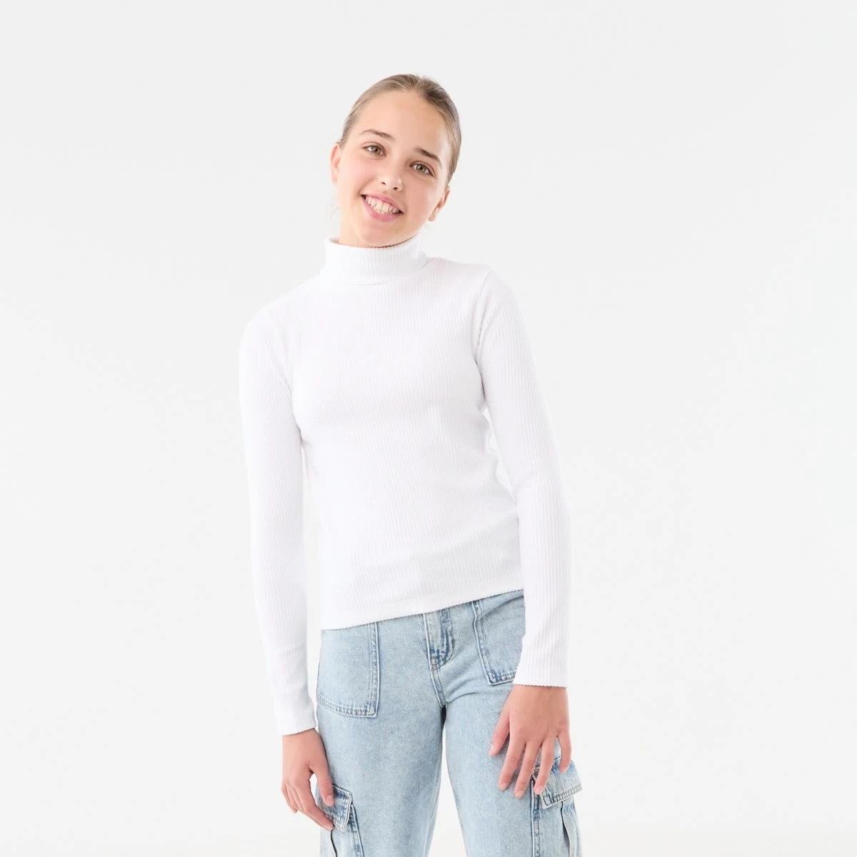1 Long Sleeve Rib Skivvy Top White, 1 of 8