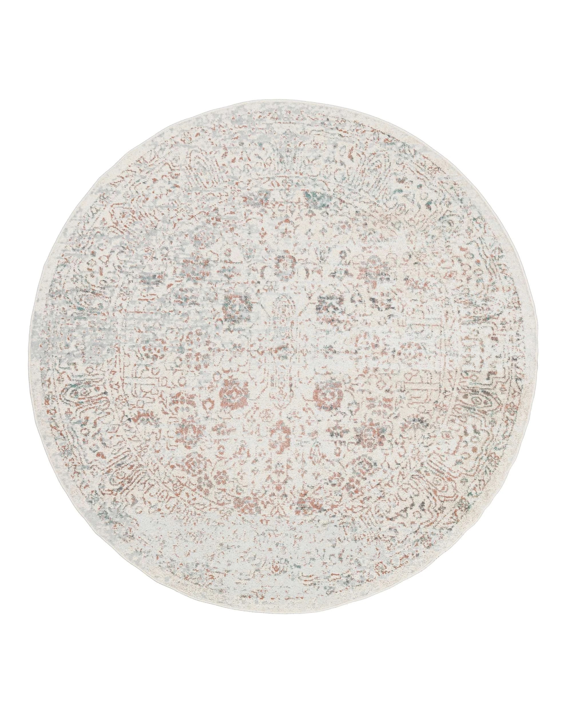 1 Loopsie Rye Traditional Floral Round Rug-200cm x 200cm - White, 1 of 5