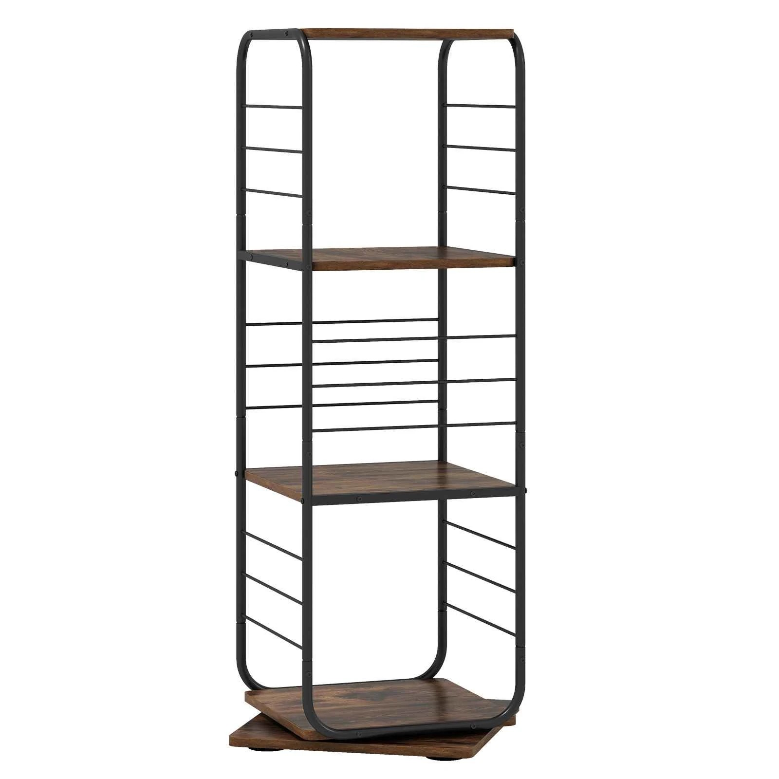 1 Costway 4-Tier Swivel Bookshelf Bookcase Metal Frame Corner Storage Home Office Display Rack - Brown, 1 of 4