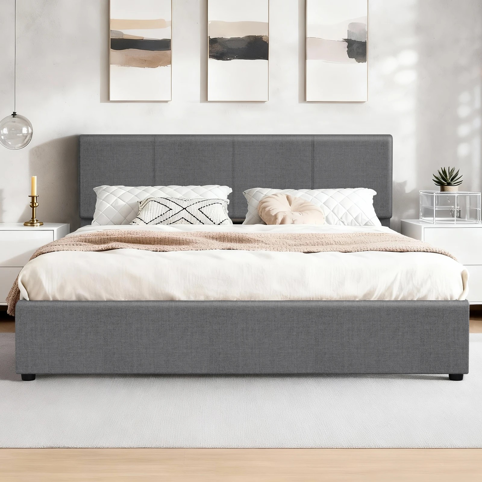 3 Alfordson Bed Frame Queen Gas Lift Storage Adjustable Headboard Luria - Grey, 3 of 10