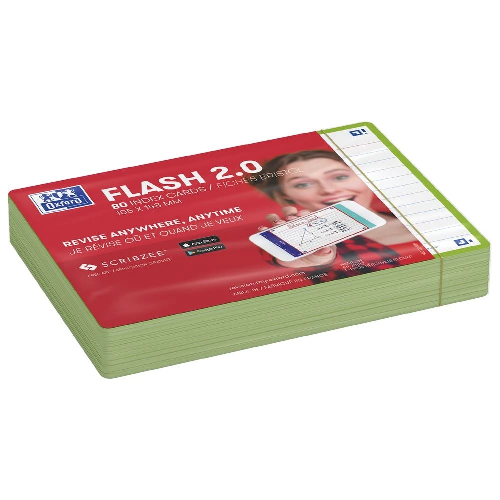 2 Oxford Flash 2.0 Index Cards Ruled 105 x 148mm Green 80 Pack, 2 of 3