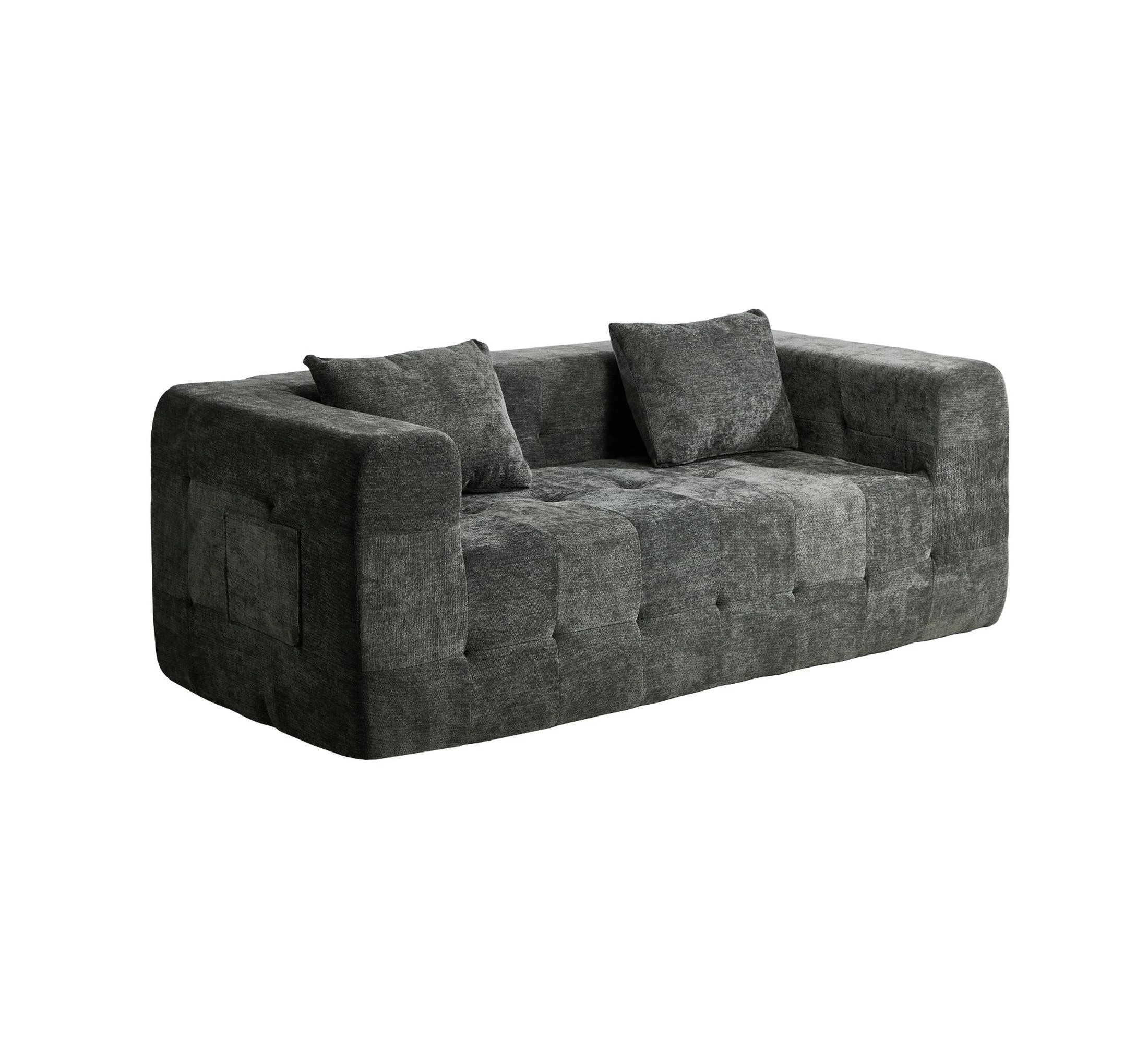 1 Oikiture Compressed Sofa in a Box Button Tufting Chenille - Grey, 1 of 5