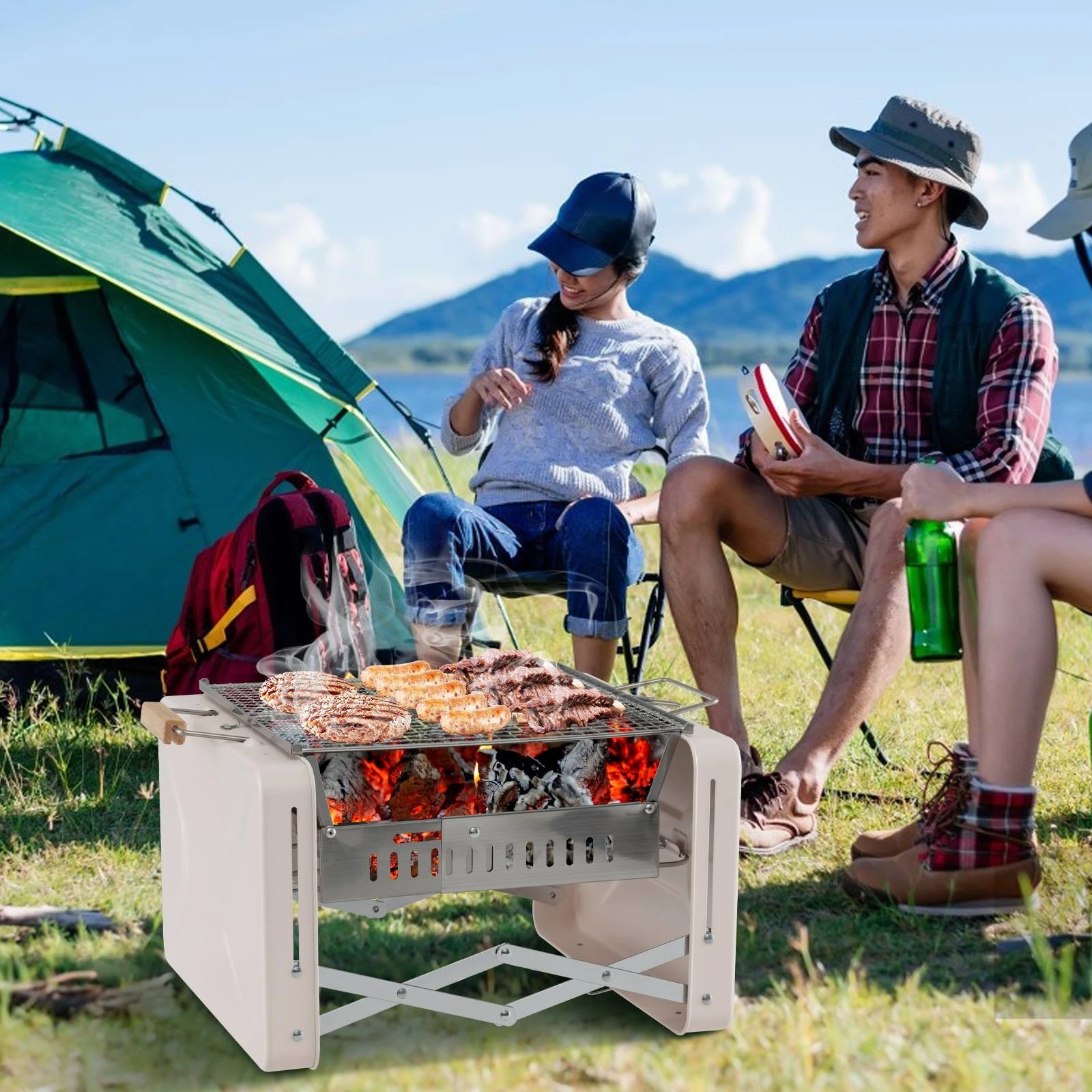 2 Costway Portable Charcoal Grill Folding BBQ Grill, 2 of 2