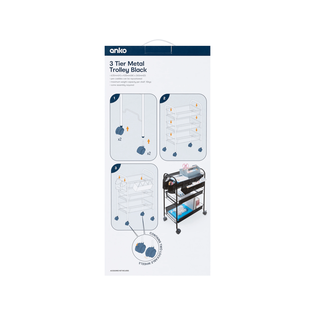 9 3 Tier Metal Trolley - Black, 9 of 9