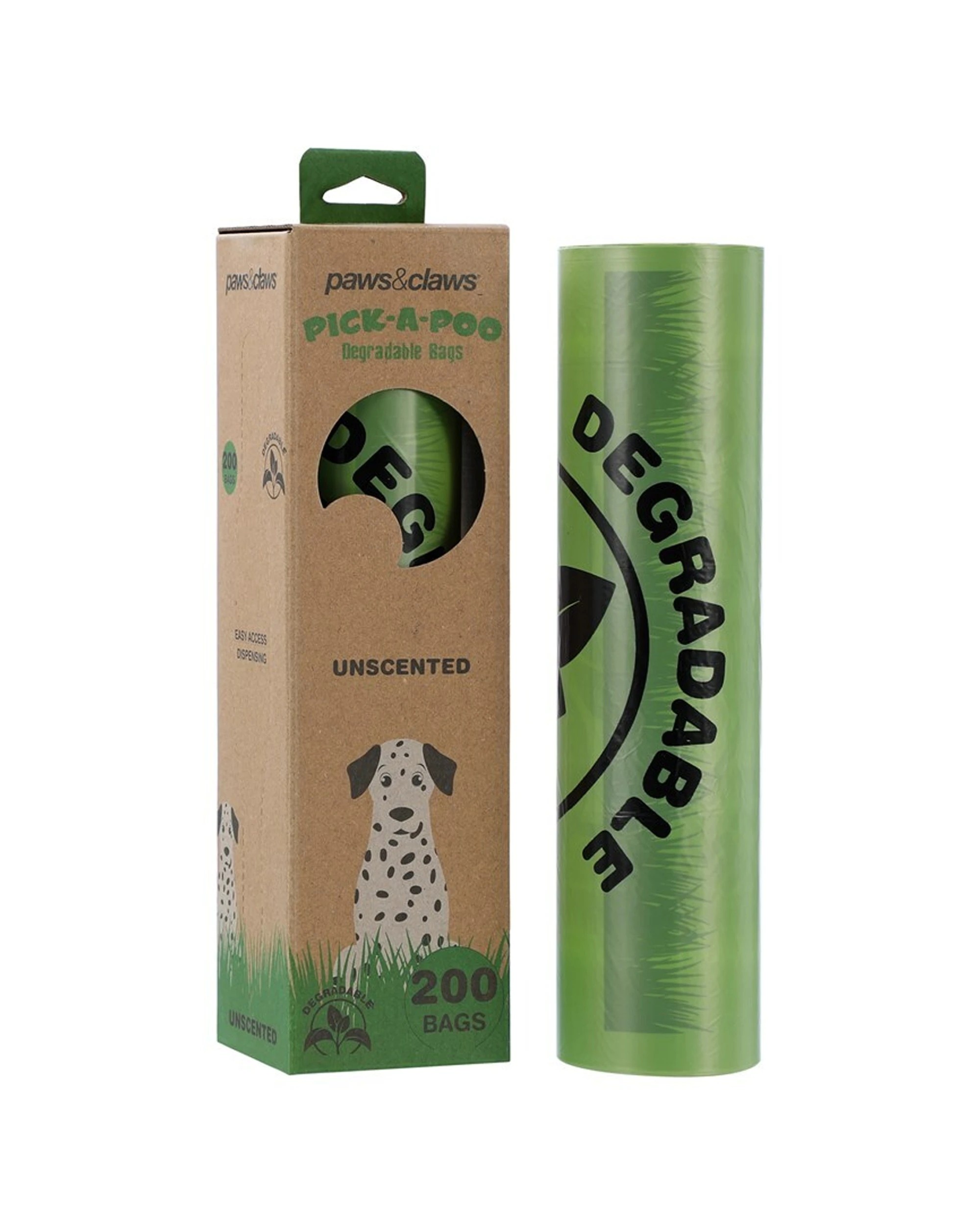 1 Paws And Claws 200pc Degradable Unscented Dog Waste Bags With Dispenser Eco-friendly Kit - 22x32cm Bags.
 - Green, 1 of 2