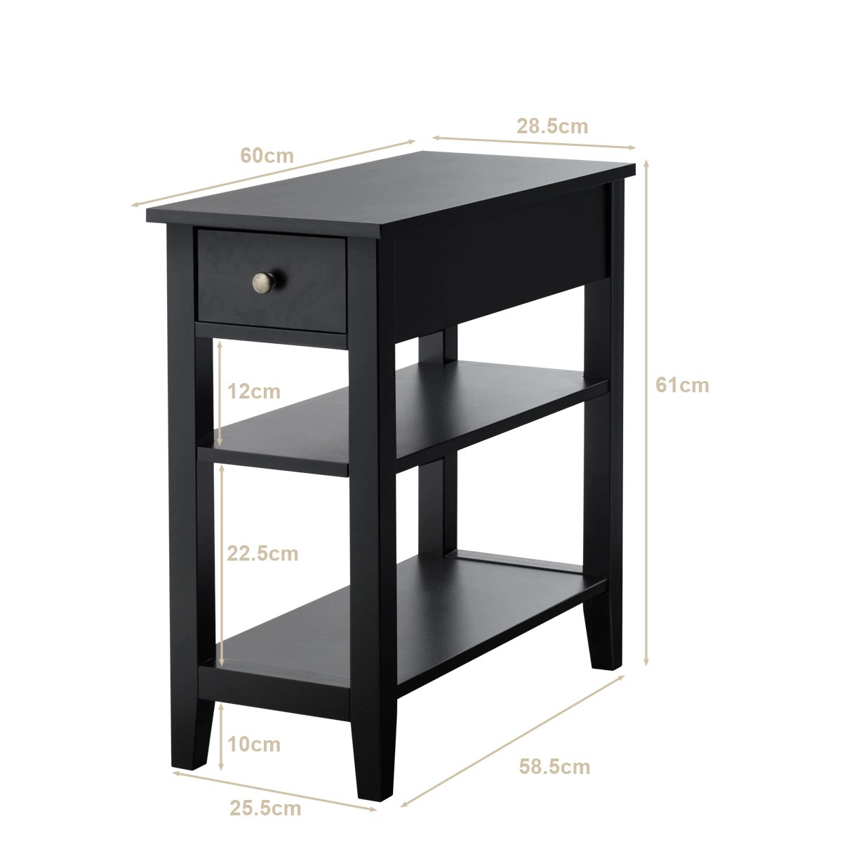 2 Costway 3-Tier Bedside Table Narrow Side End Table w/1 Drawer - Black, 2 of 3